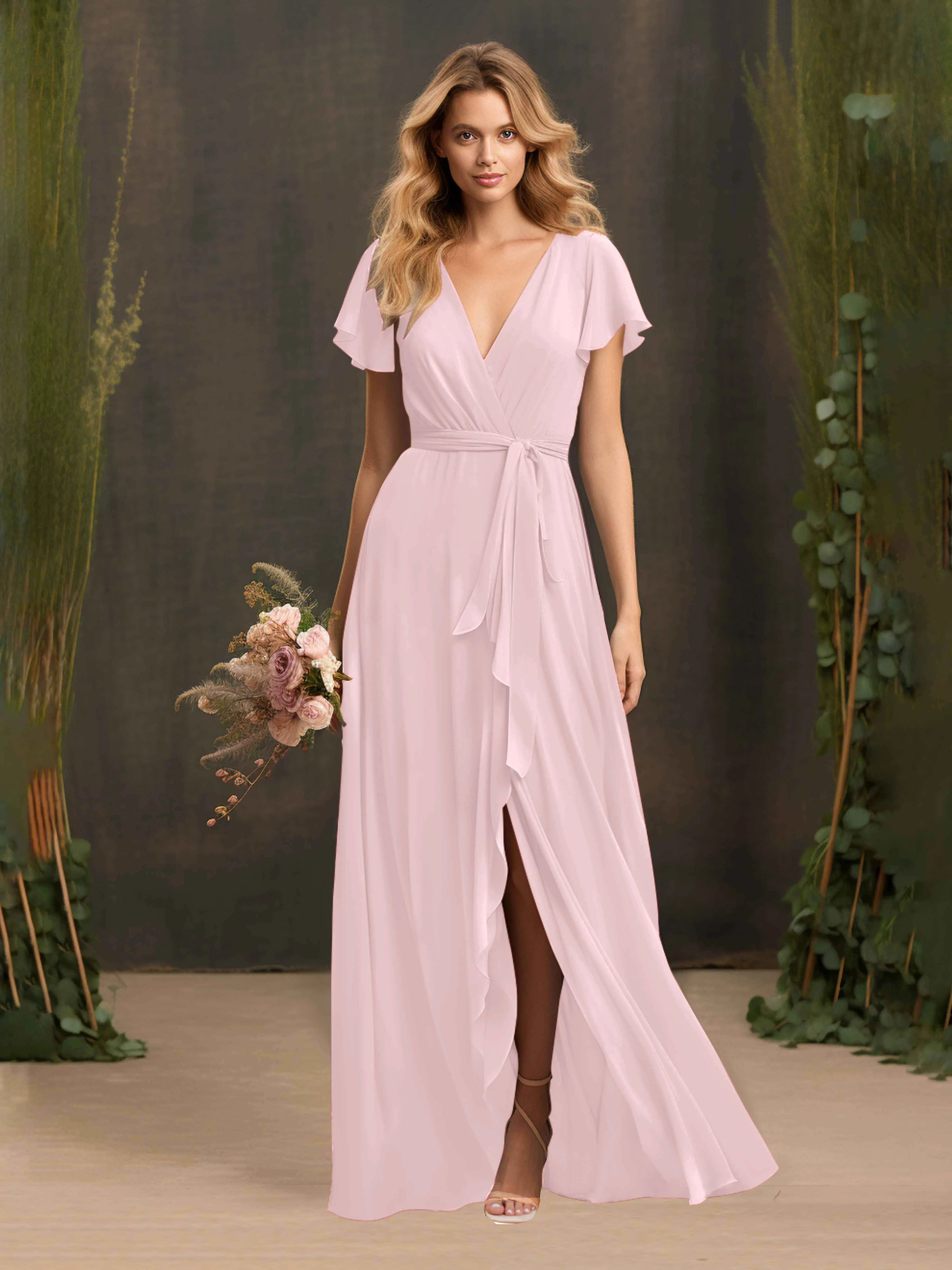 Kimberly Airy Pleated Corset Back Chiffon Dresses