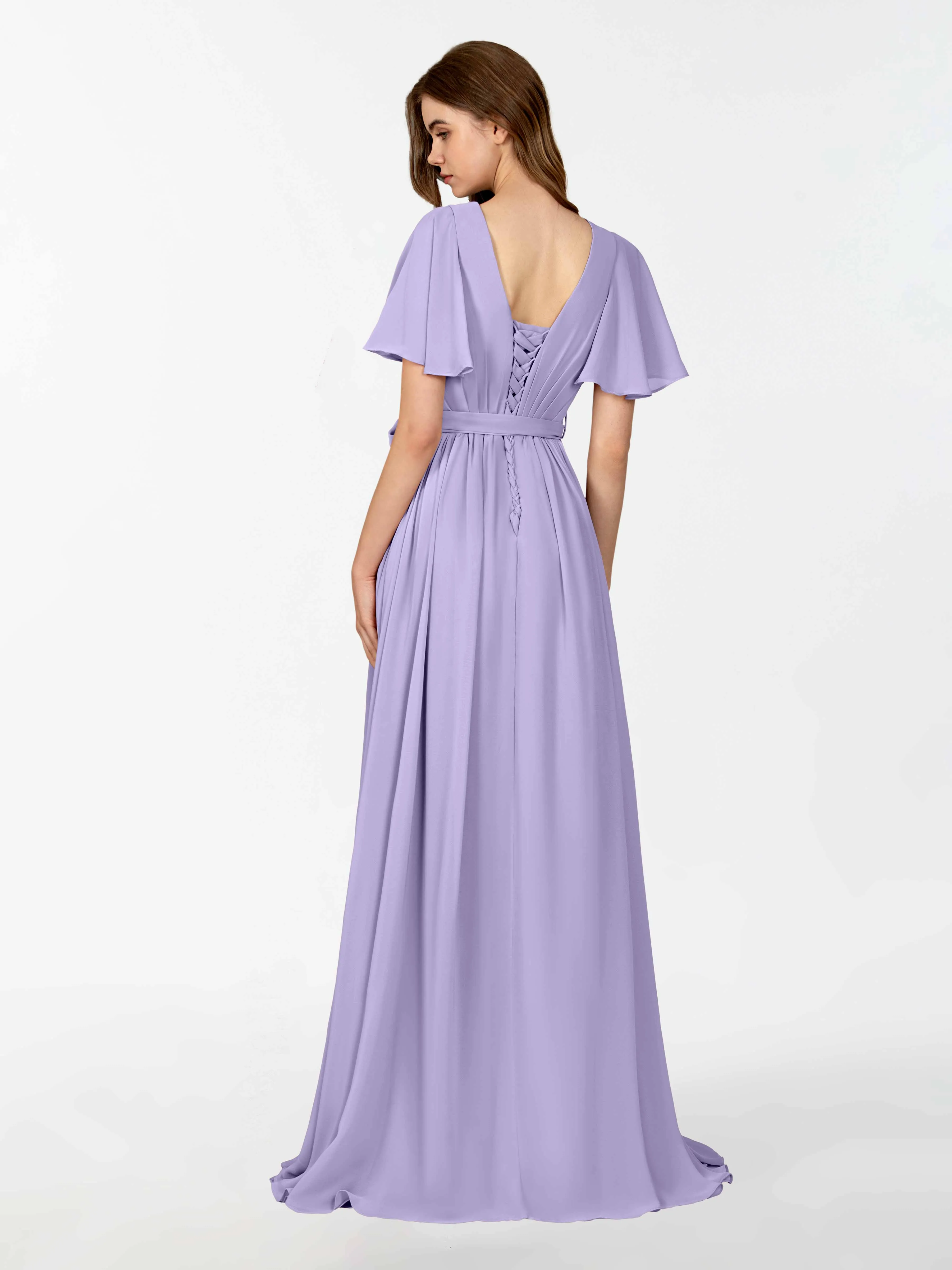 Kimberly Airy Pleated Corset Back Chiffon Dresses