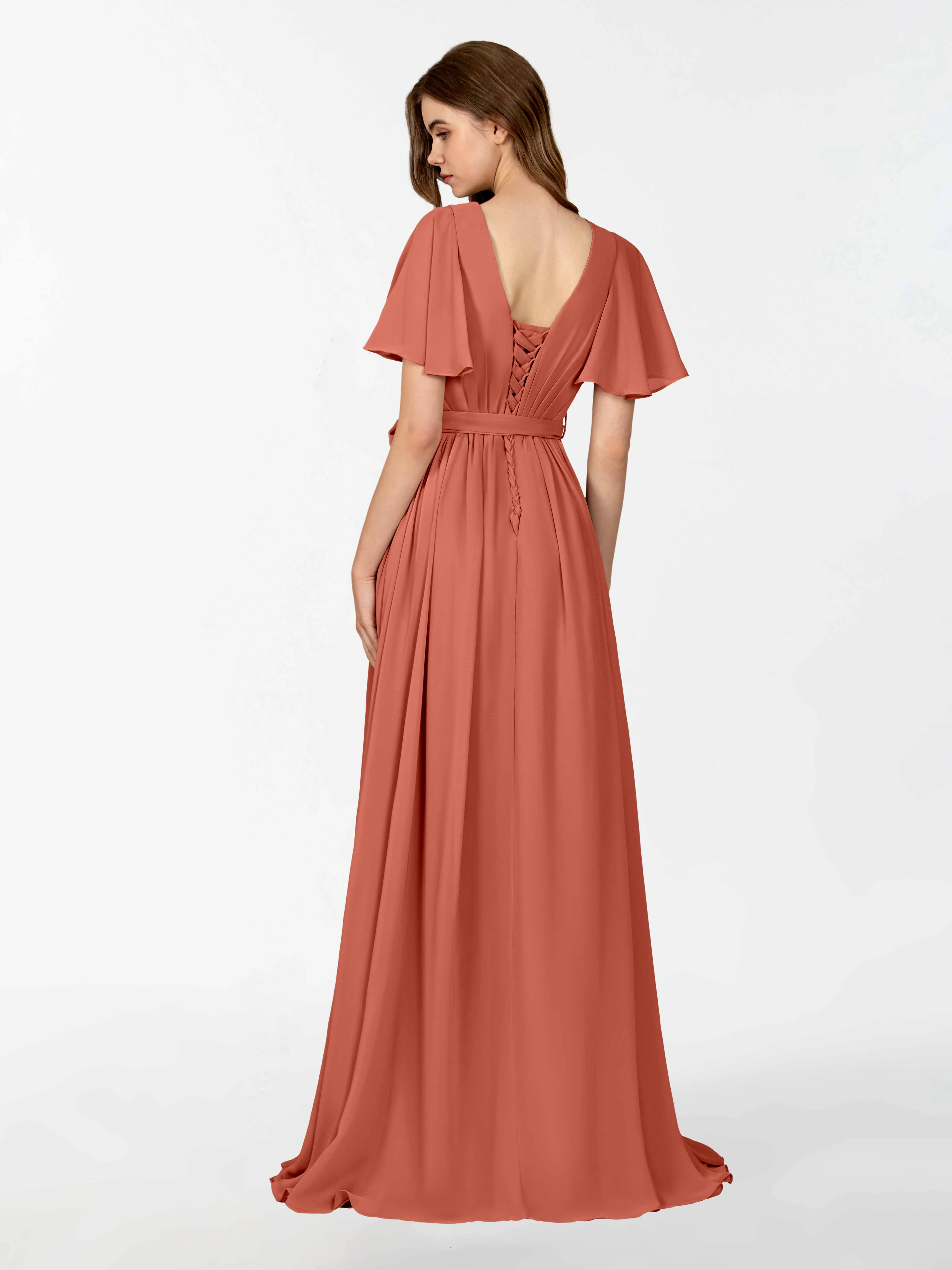 Kimberly Airy Pleated Corset Back Chiffon Dresses