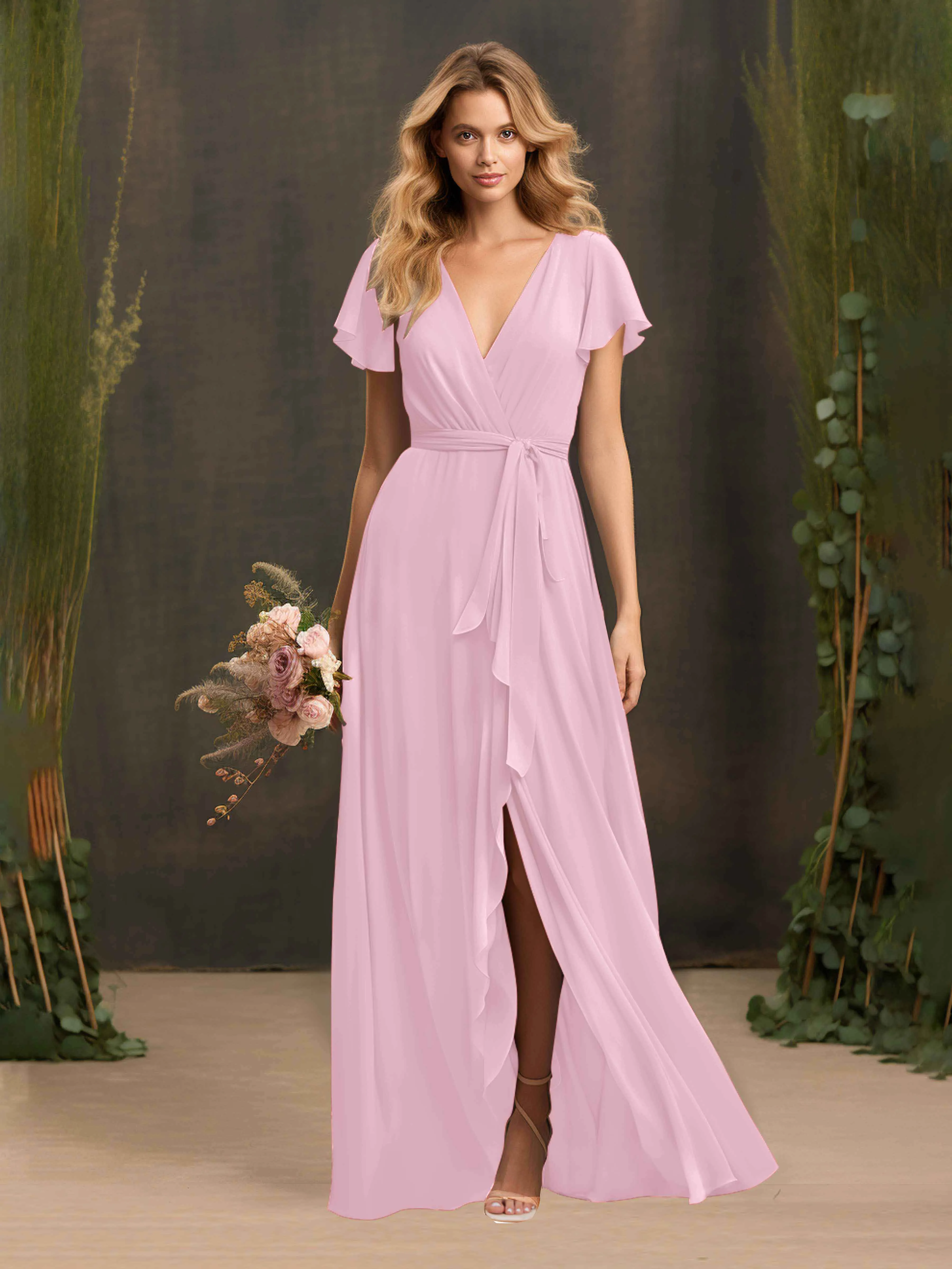 Kimberly Airy Pleated Corset Back Chiffon Dresses
