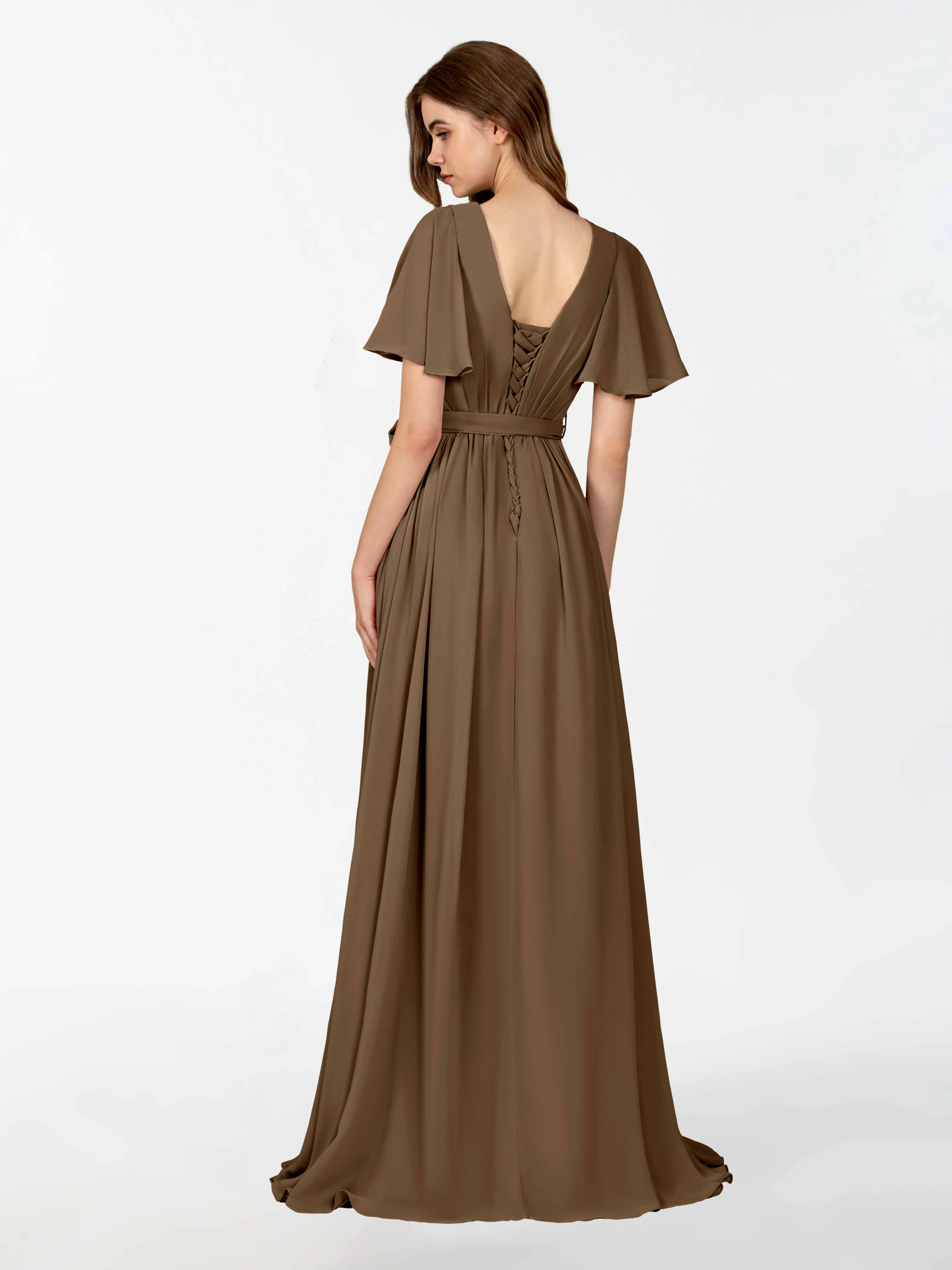 Kimberly Airy Pleated Corset Back Chiffon Dresses