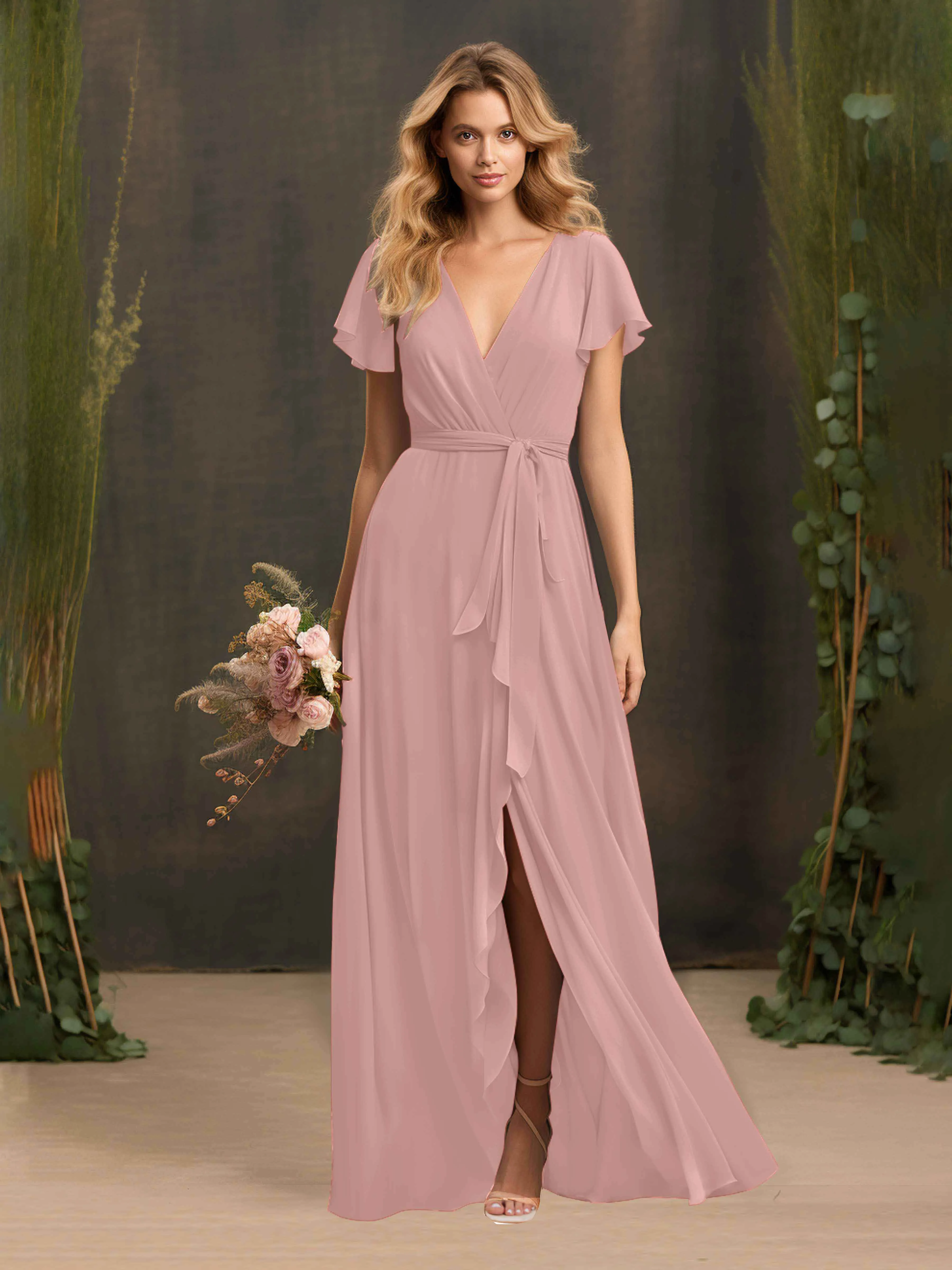 Kimberly Airy Pleated Corset Back Chiffon Dresses