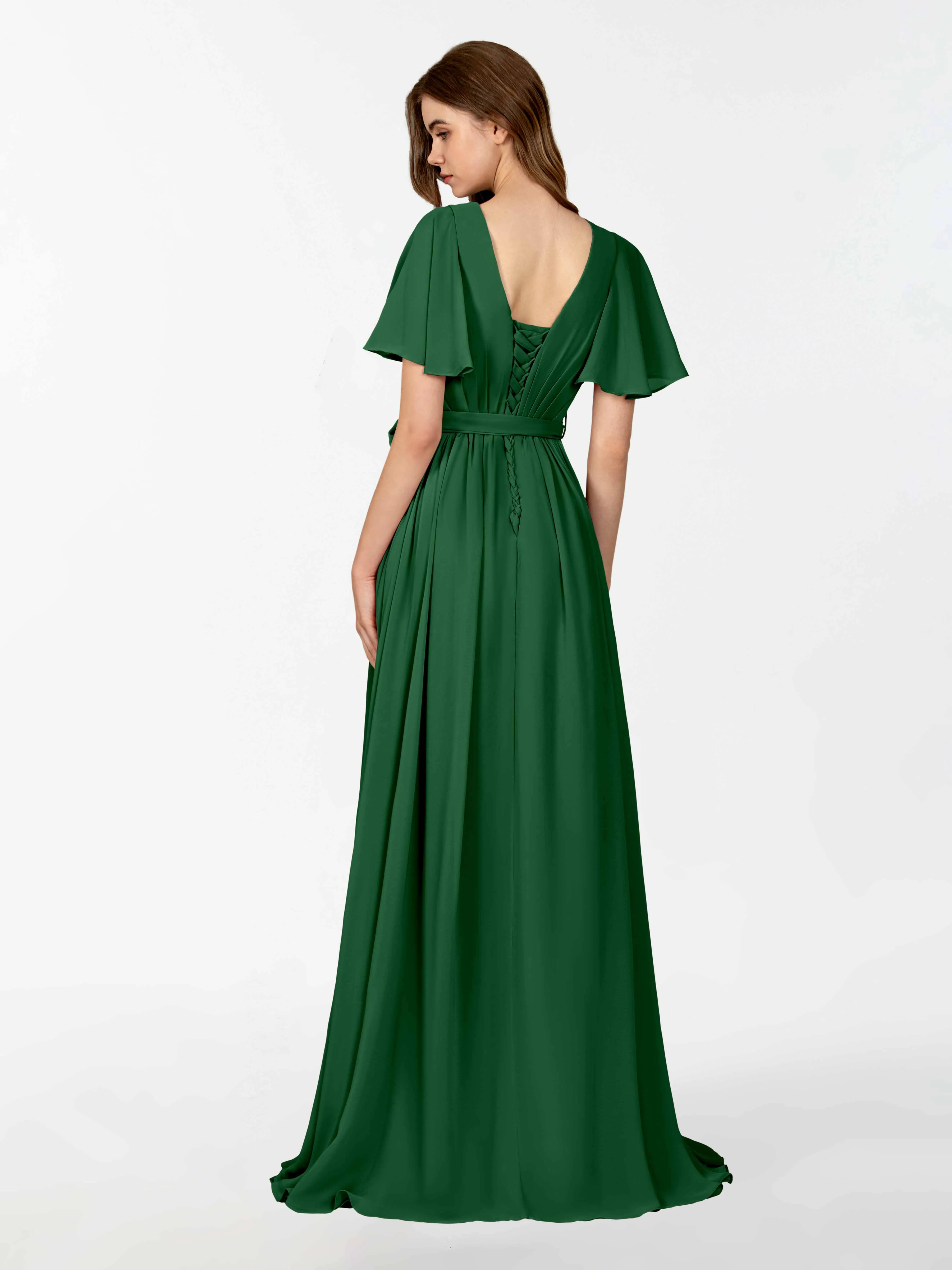 Kimberly Airy Pleated Corset Back Chiffon Dresses
