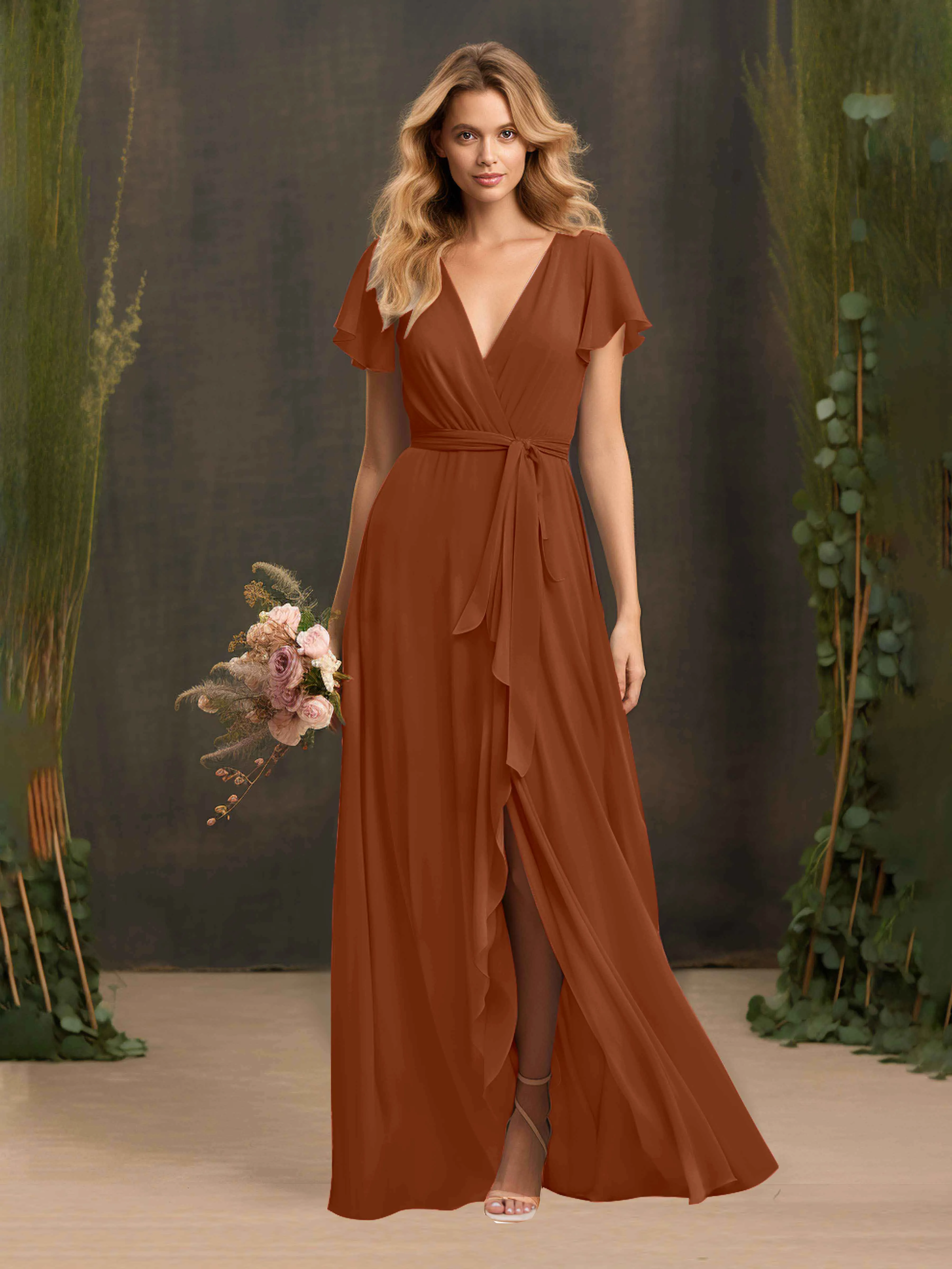Kimberly Airy Pleated Corset Back Chiffon Dresses