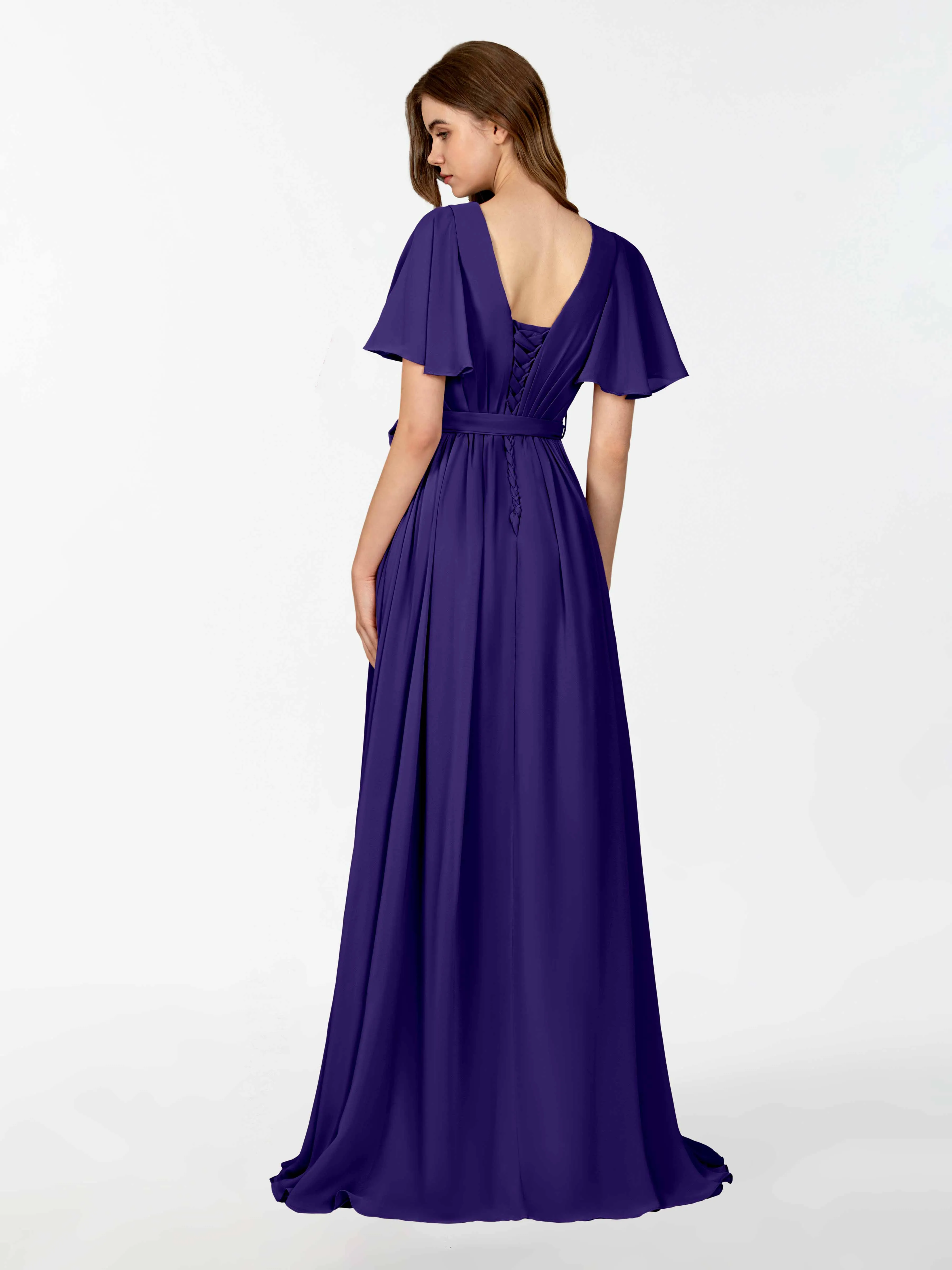 Kimberly Airy Pleated Corset Back Chiffon Dresses