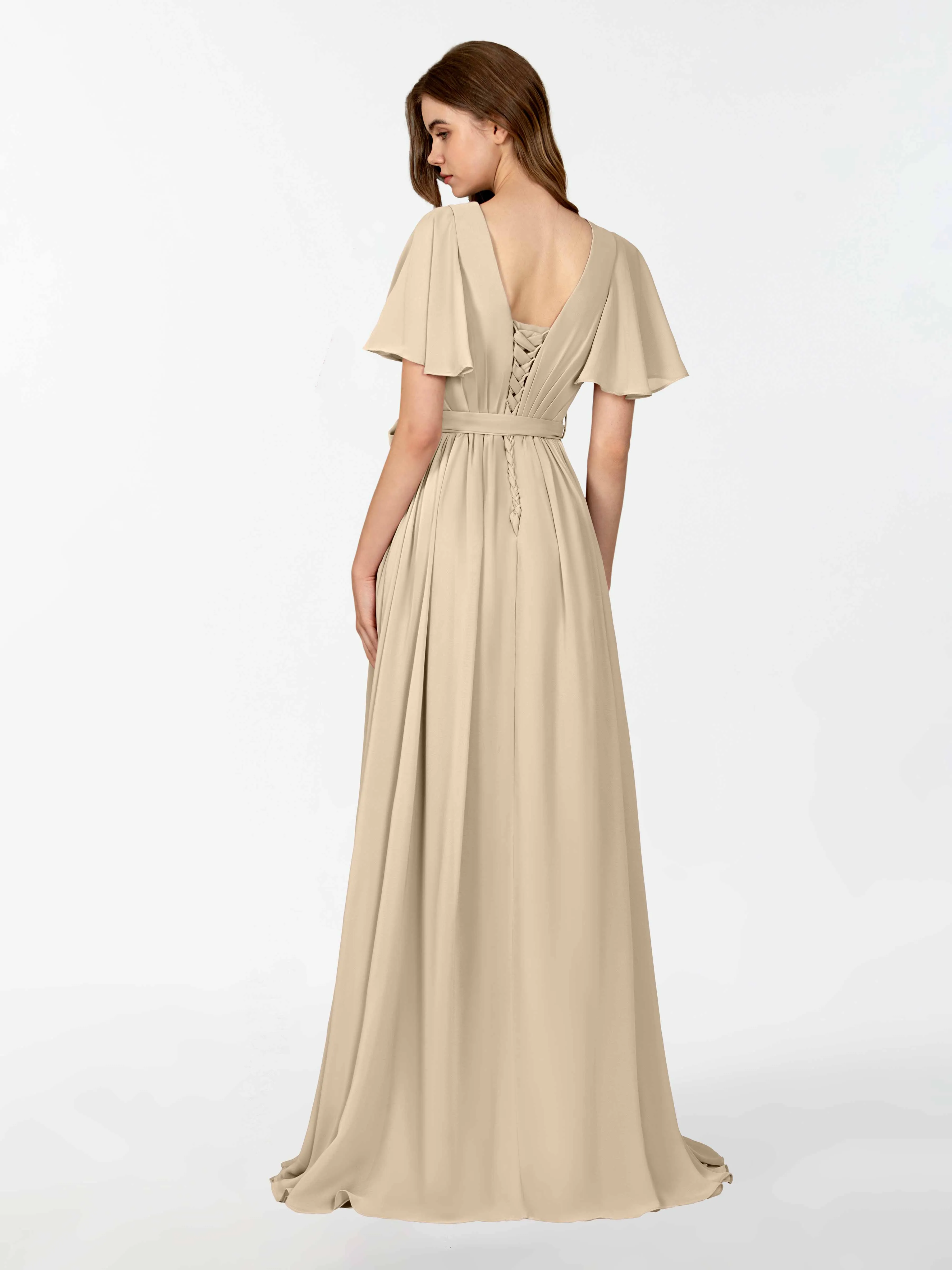 Kimberly Airy Pleated Corset Back Chiffon Dresses