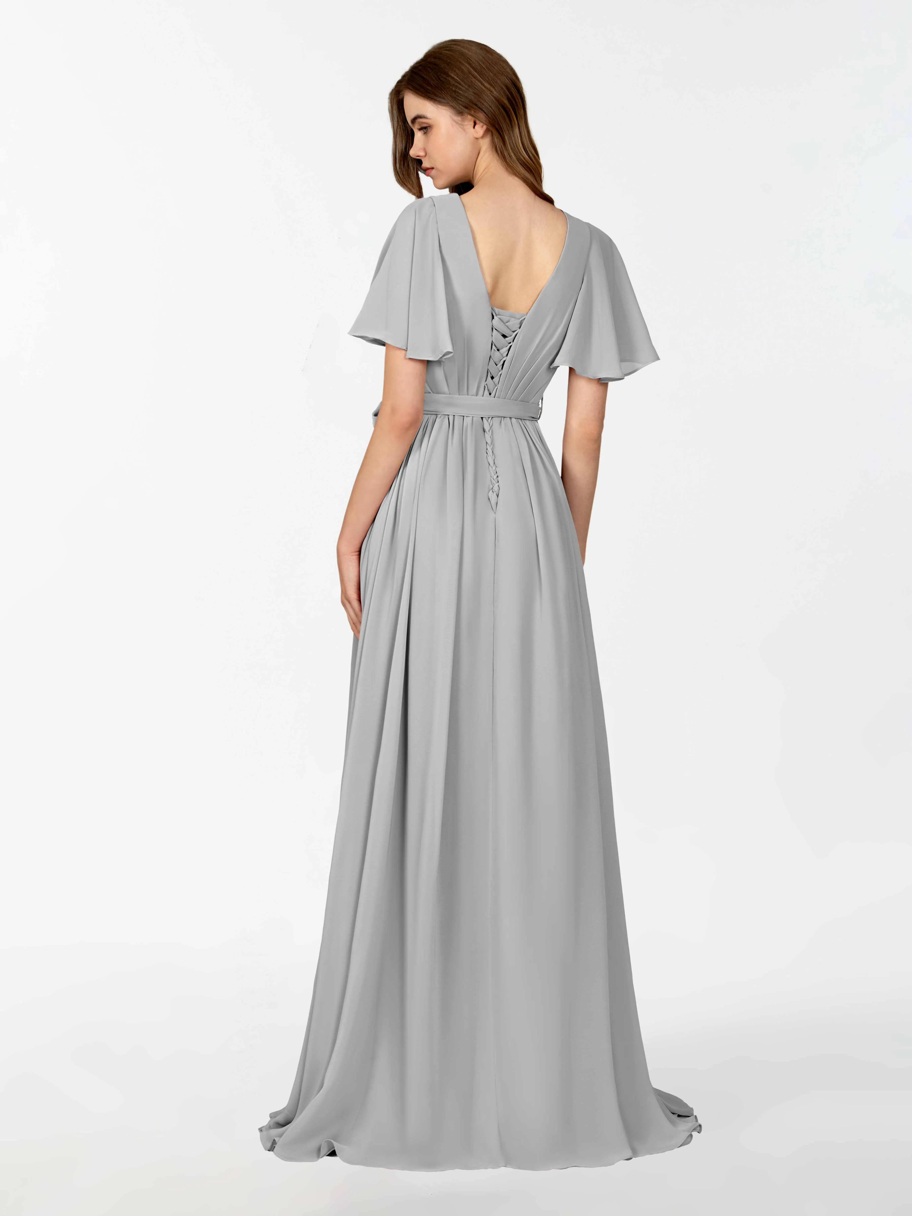 Kimberly Airy Pleated Corset Back Chiffon Dresses
