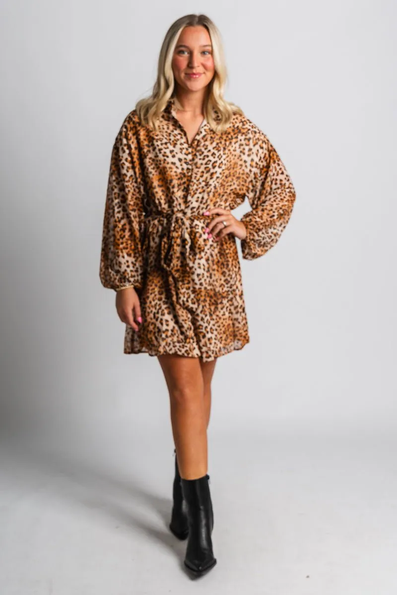 Leopard print blouse dress golden leopard