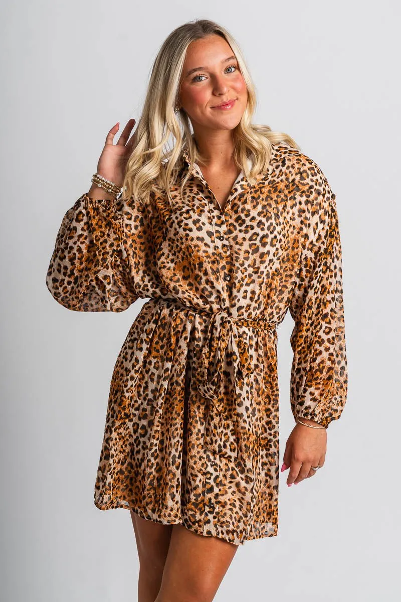 Leopard print blouse dress golden leopard