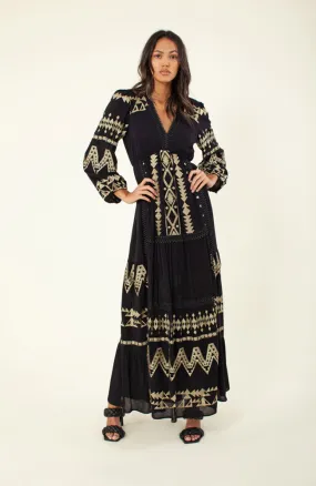 Maxi Dress in Black Multi Print