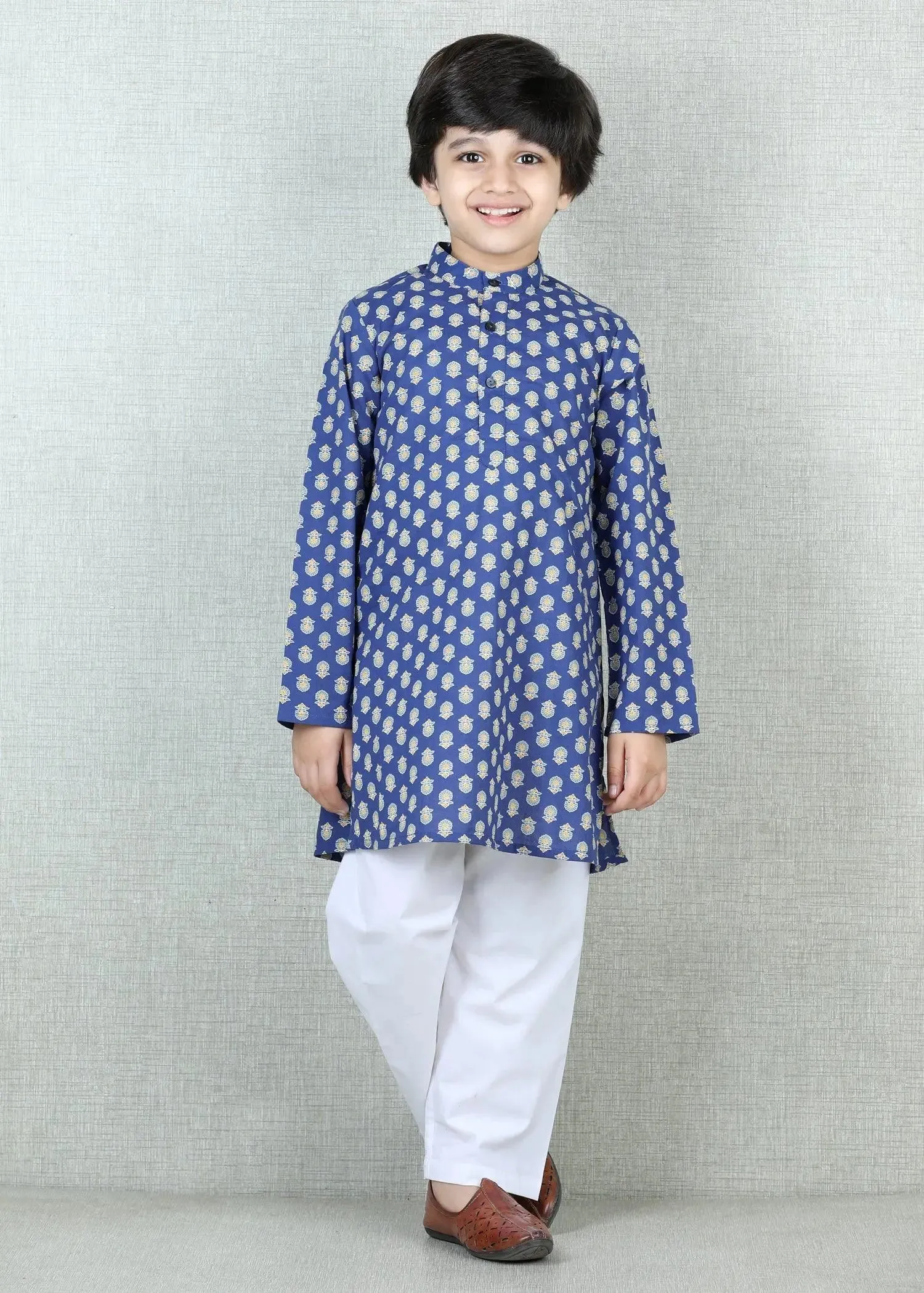 Navy Blue Cotton Full Sleeve Kurta Boys (6 Months -12 Yrs)