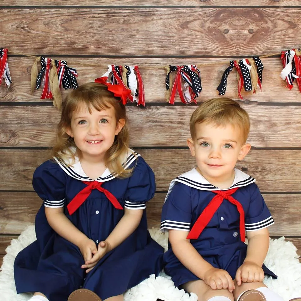 Navy Blue Girls Nautical Sailor Dress