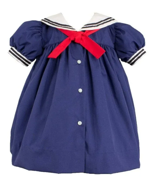 Navy Blue Girls Nautical Sailor Dress