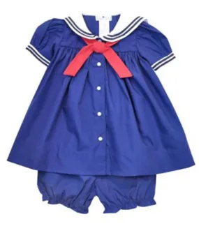 Navy Blue Girls Nautical Sailor Dress