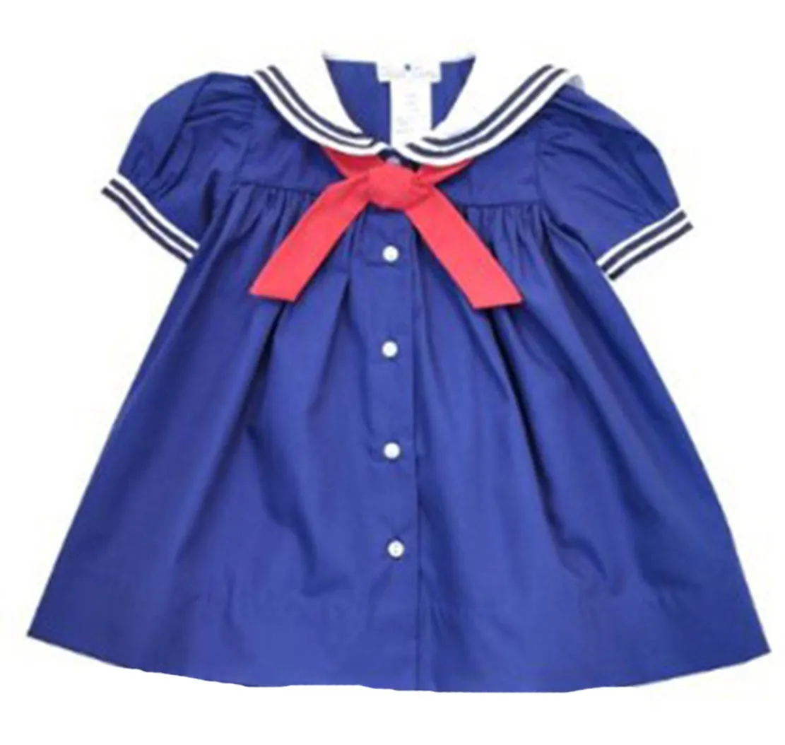 Navy Blue Girls Nautical Sailor Dress