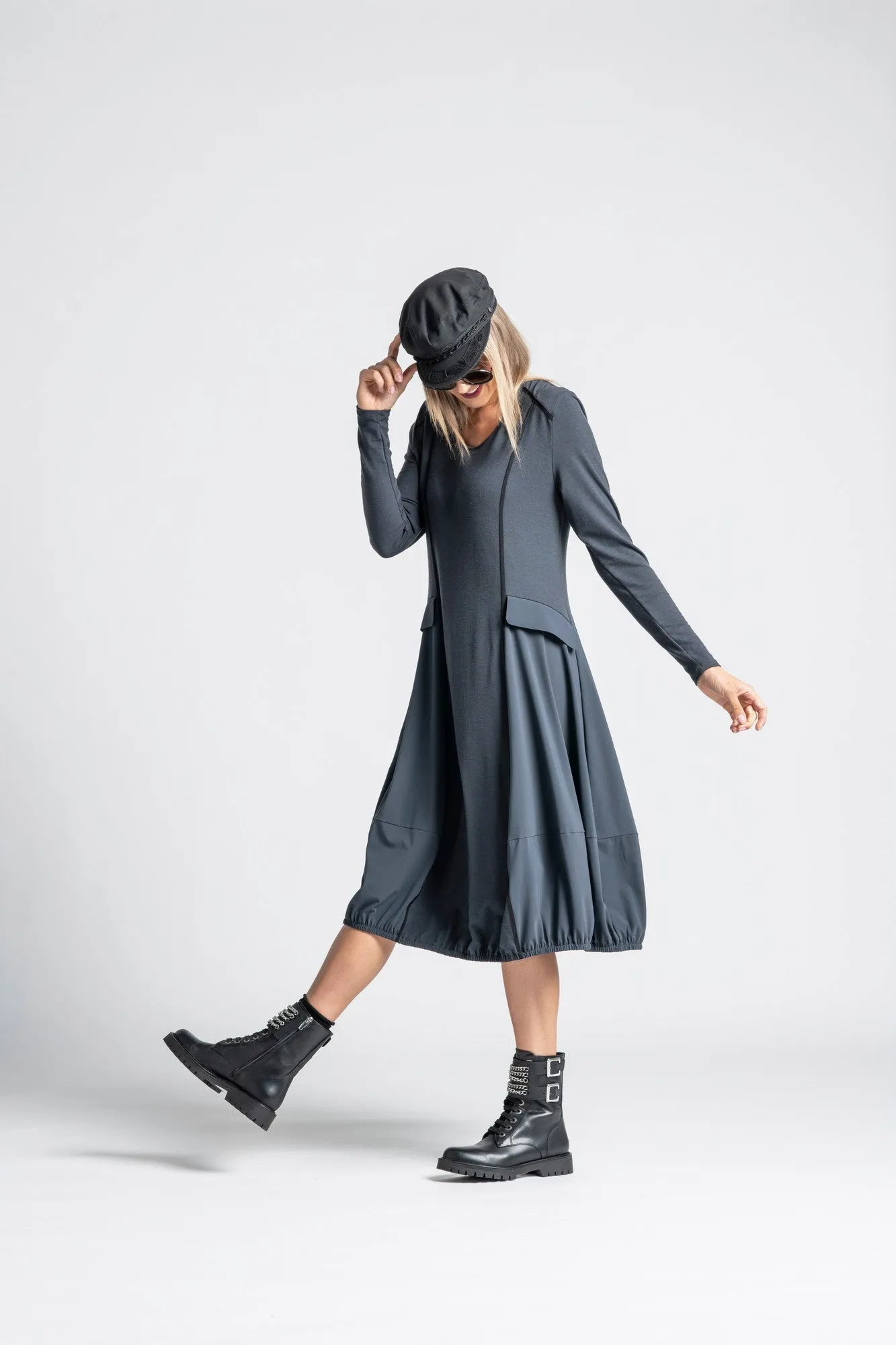 Paula Ryan Merino Panelled Bell Dress - Ironsand