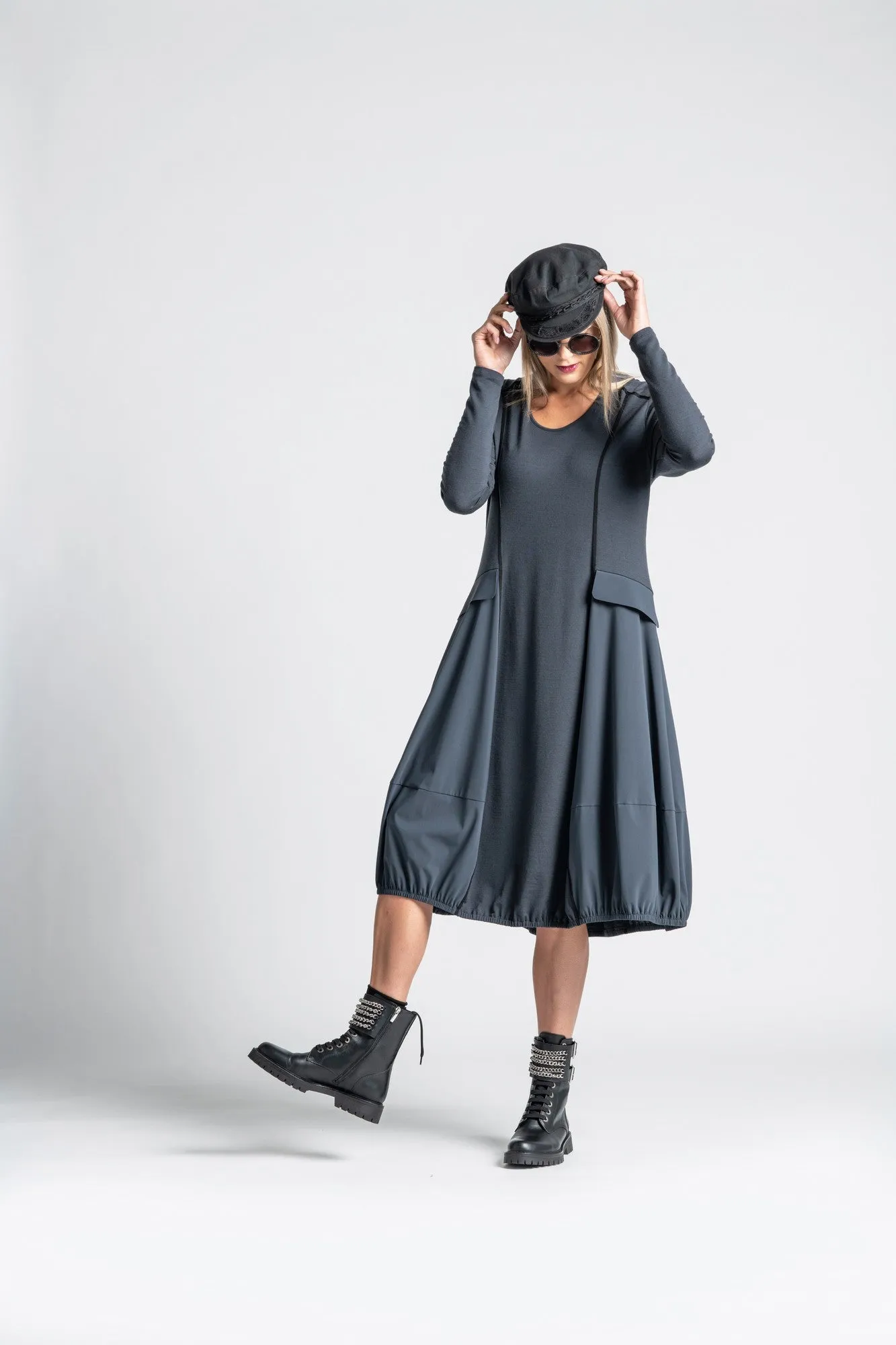 Paula Ryan Merino Panelled Bell Dress - Ironsand