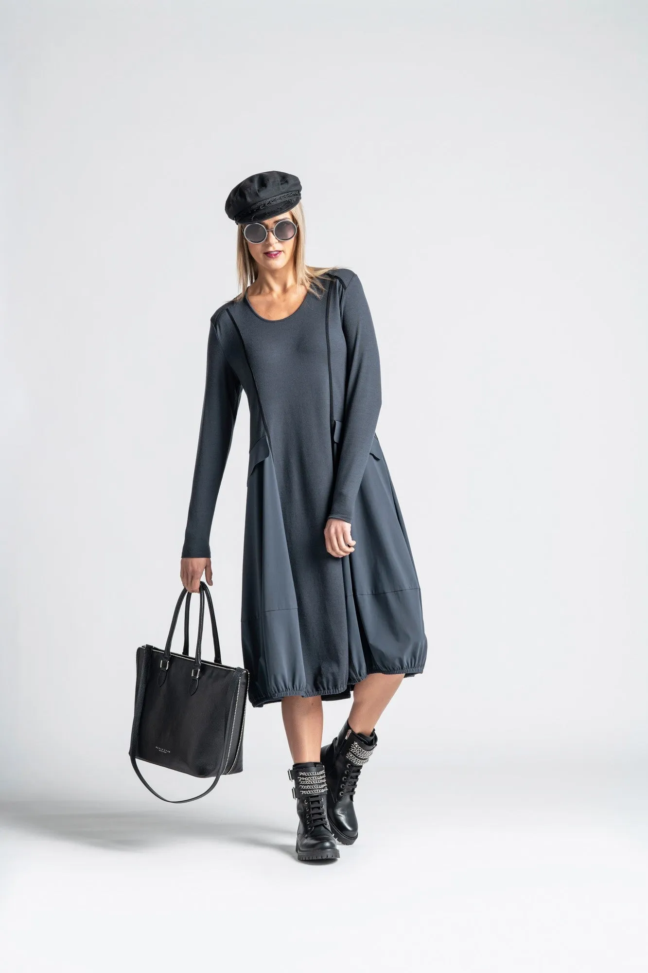 Paula Ryan Merino Panelled Bell Dress - Ironsand