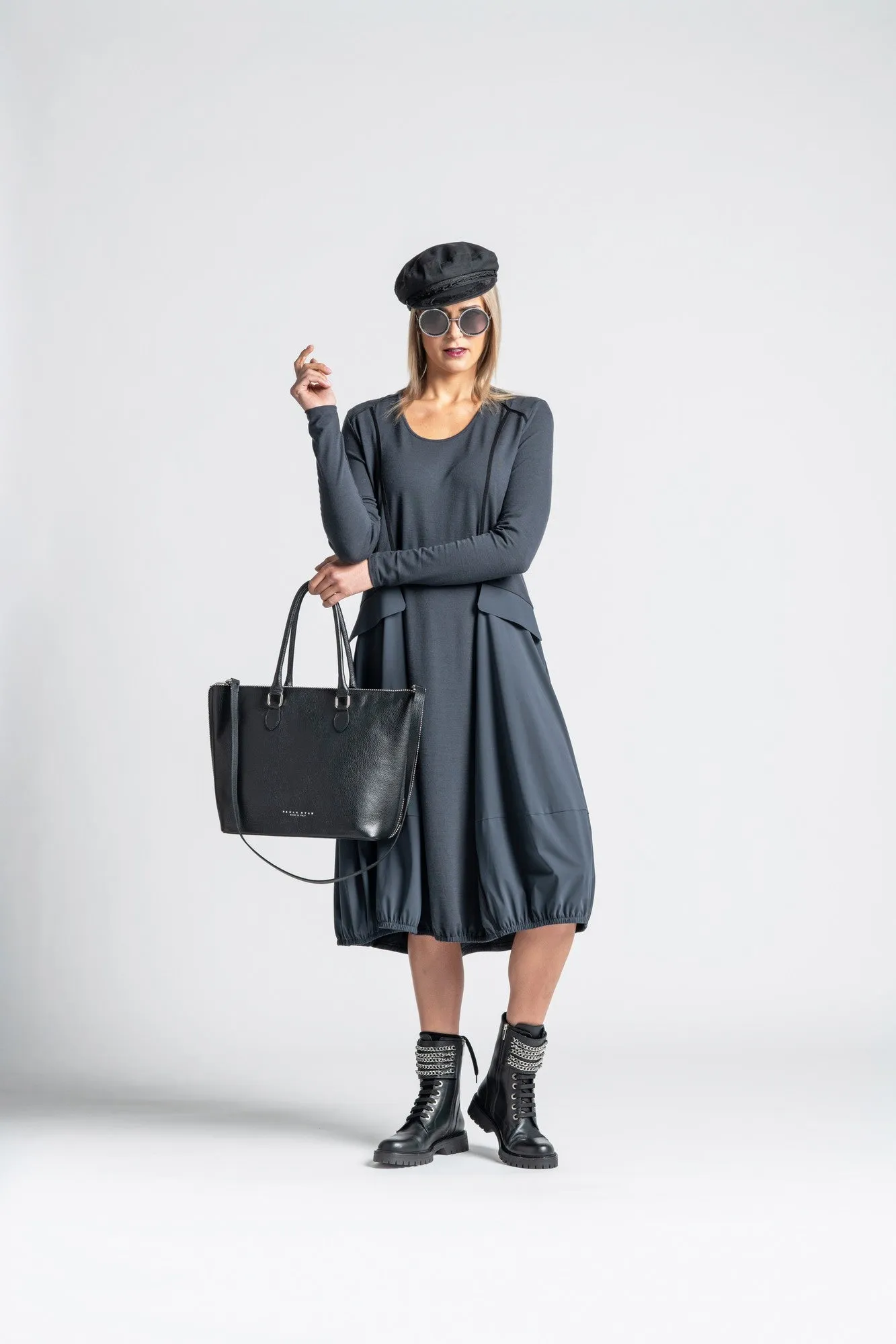 Paula Ryan Merino Panelled Bell Dress - Ironsand