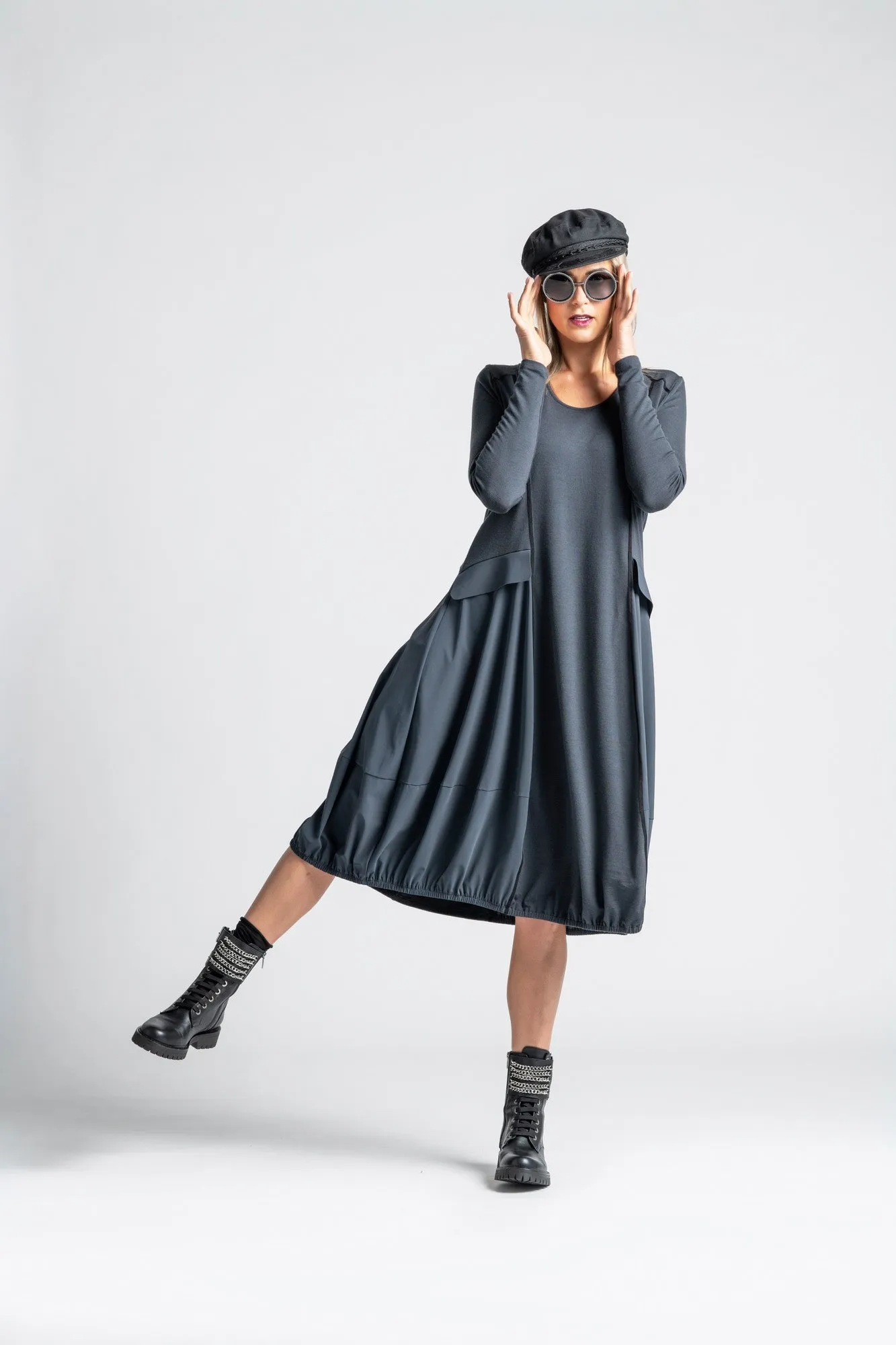 Paula Ryan Merino Panelled Bell Dress - Ironsand
