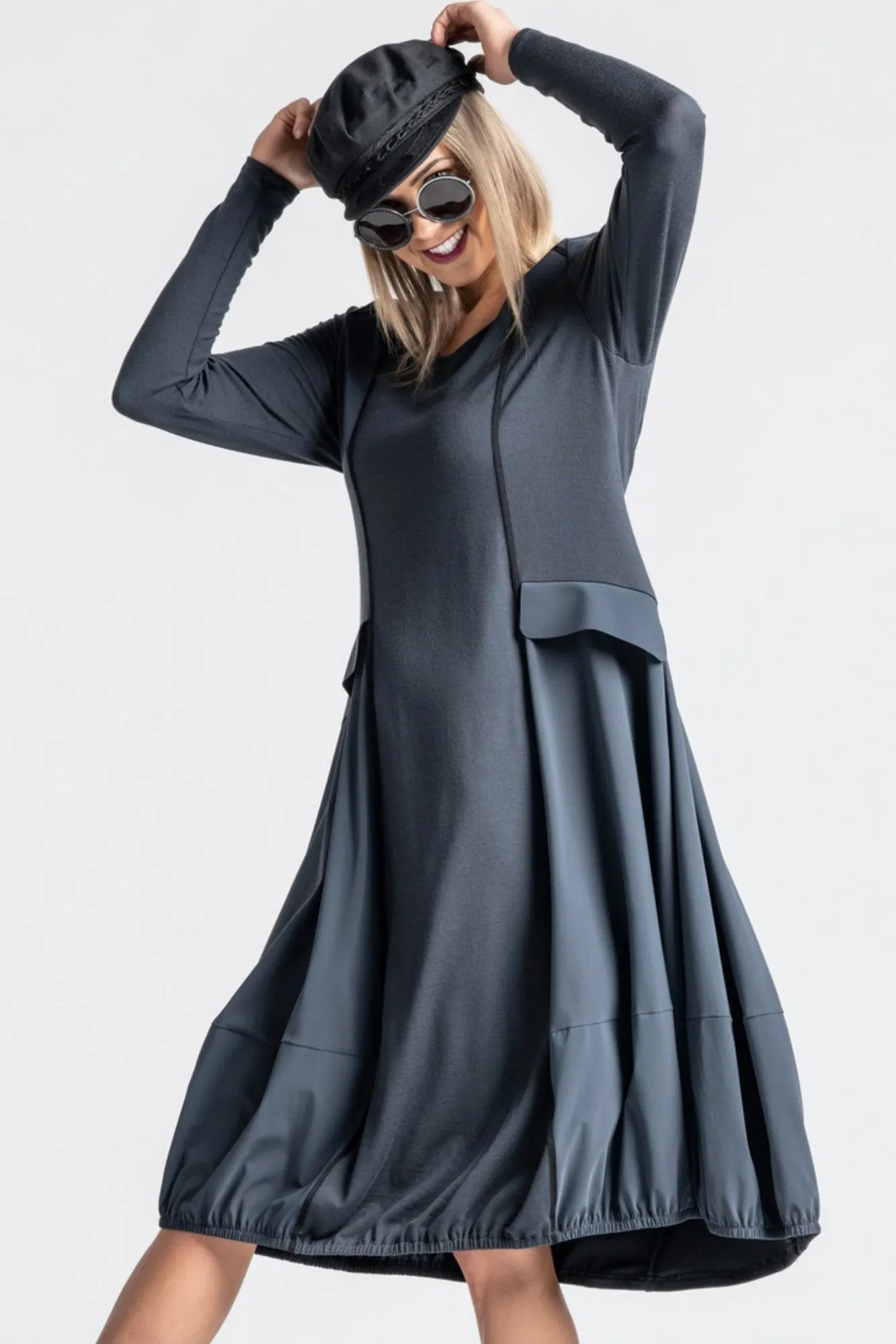 Paula Ryan Merino Panelled Bell Dress - Ironsand