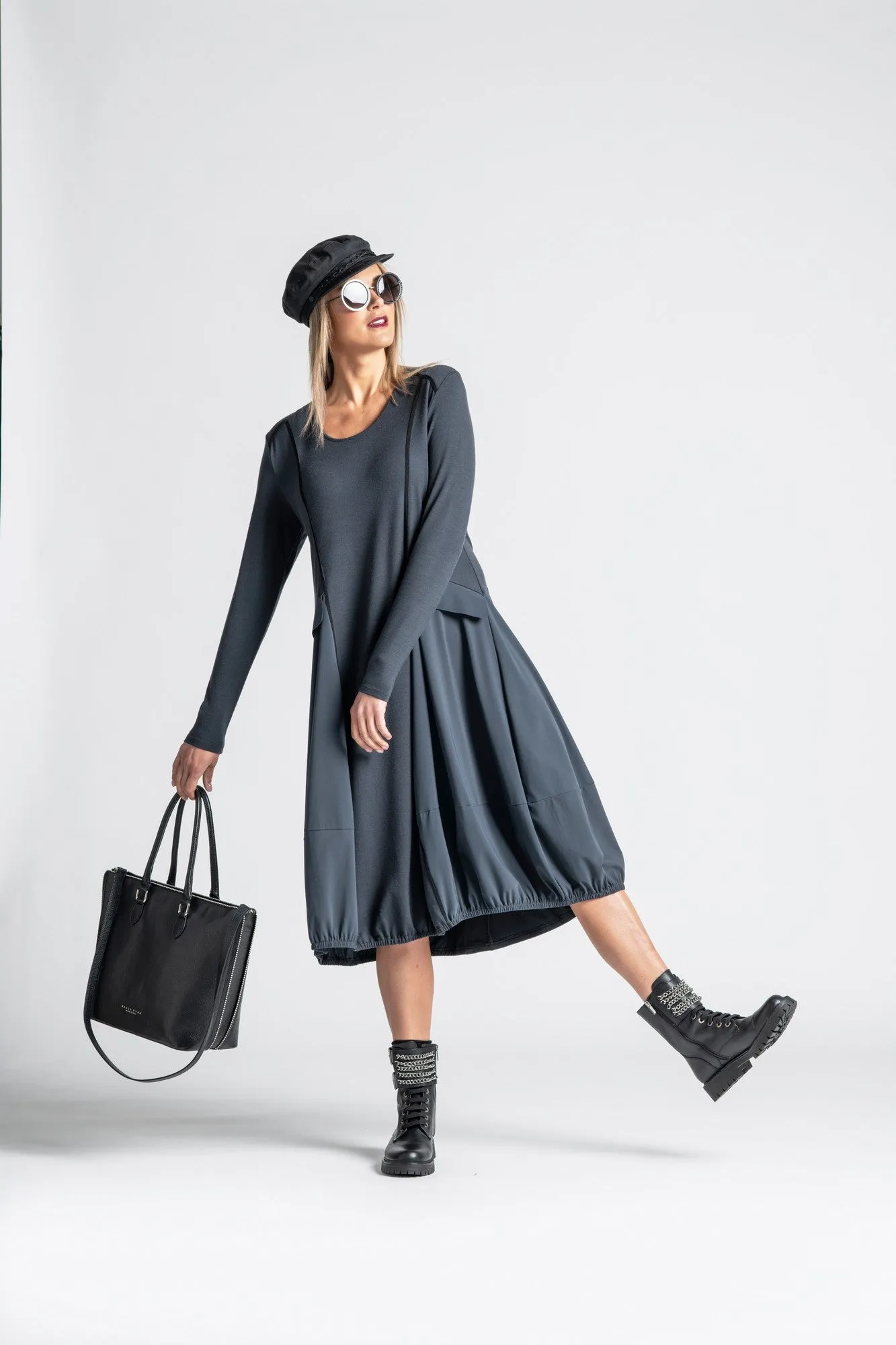 Paula Ryan Merino Panelled Bell Dress - Ironsand