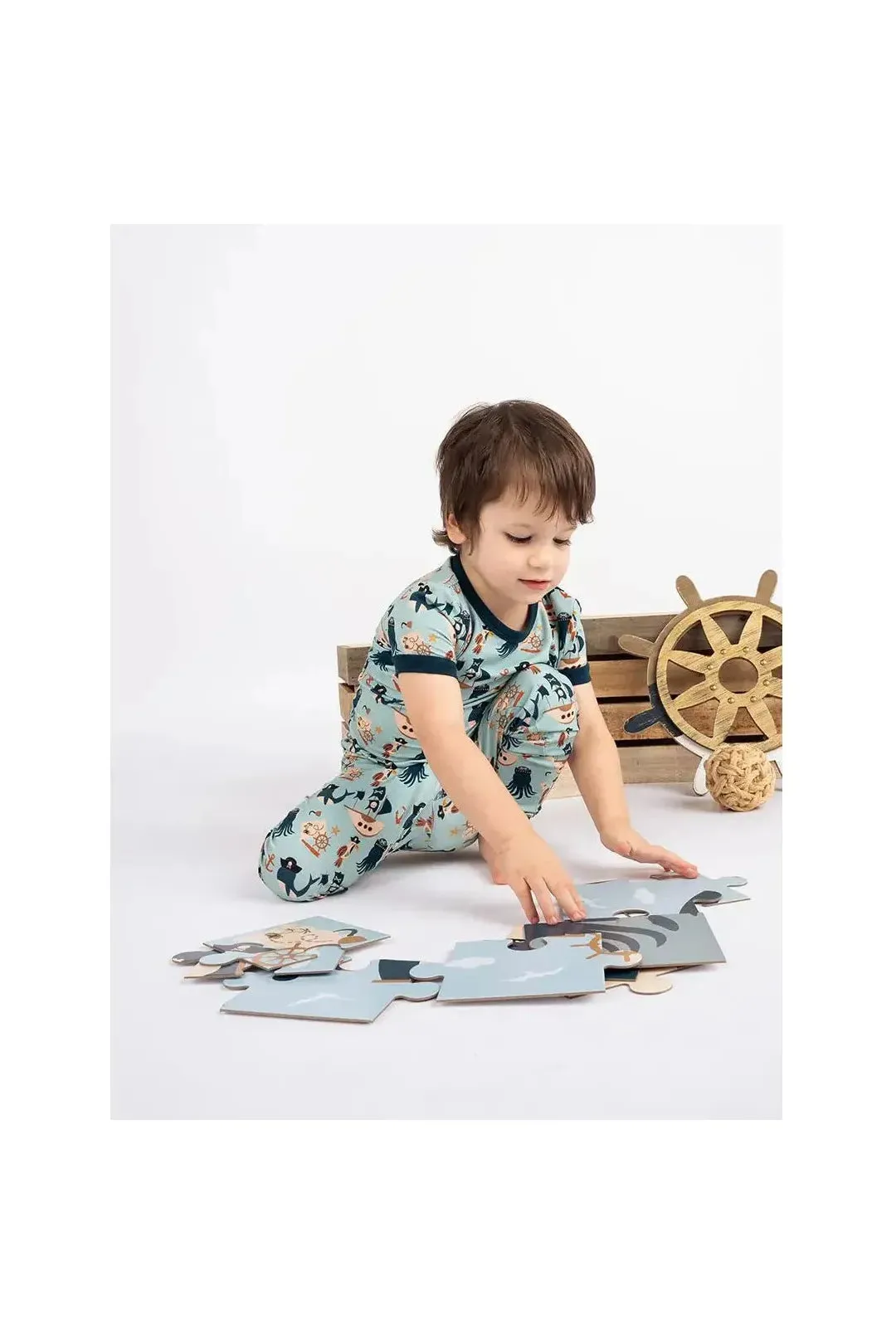Pirate Bamboo Kids Pajamas - Two Piece Short Sleeve
