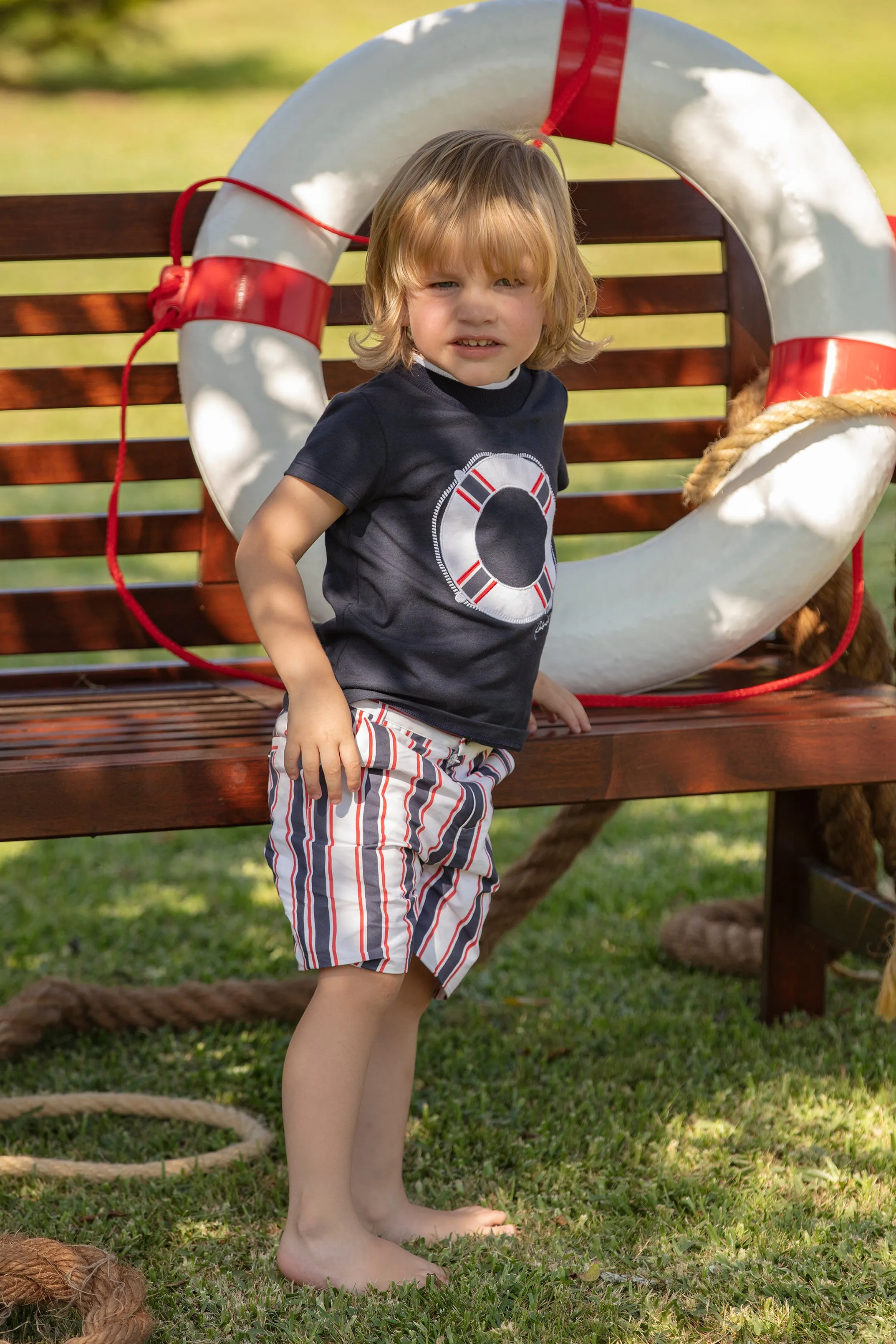 "Preston" Navy T-Shirt & Striped Shorts