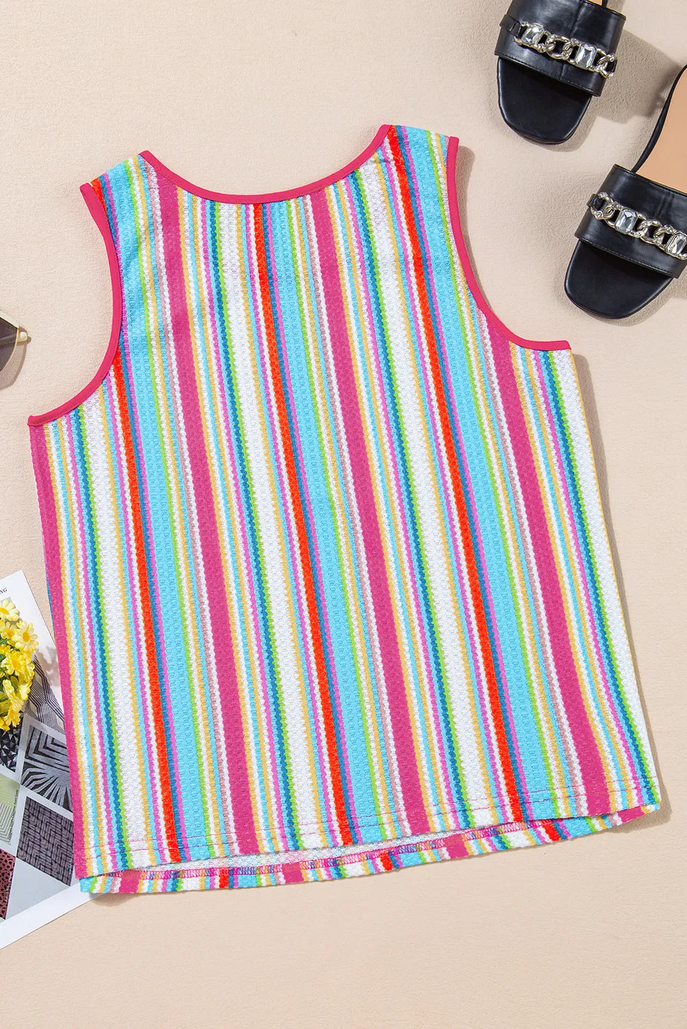 Rainbow Knit Button Tank Top