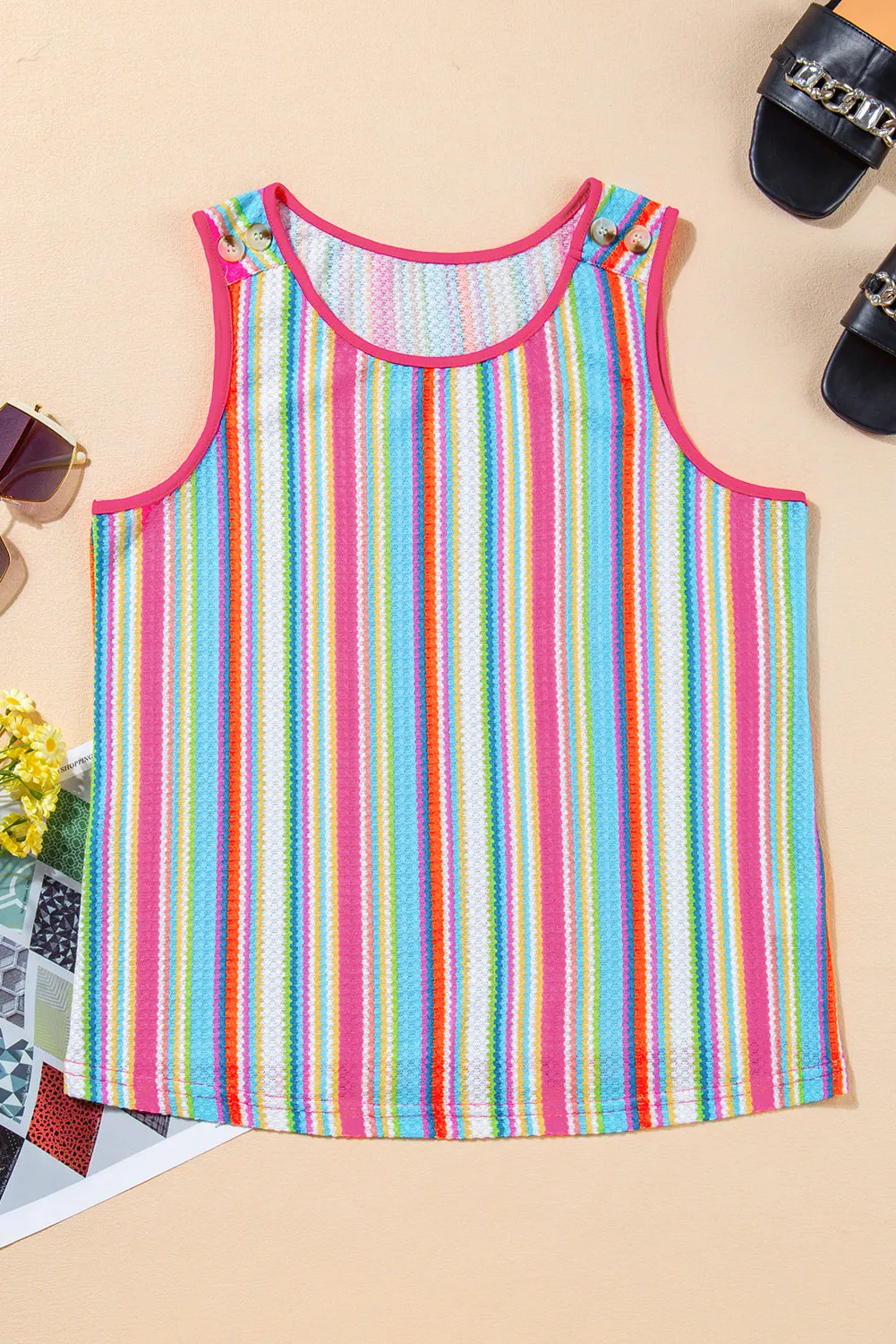 Rainbow Knit Button Tank Top