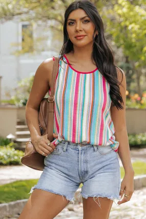 Rainbow Knit Button Tank Top