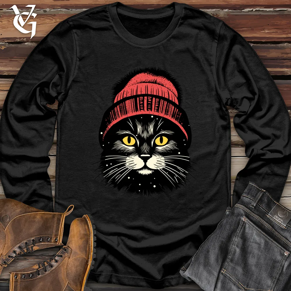 Retro Pom Pom Black Cat Softstyle Long Sleeve
