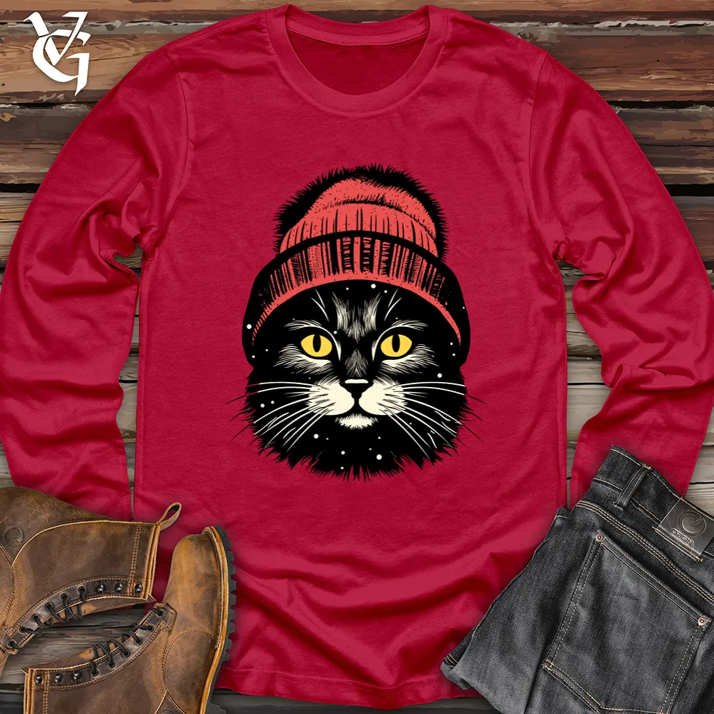Retro Pom Pom Black Cat Softstyle Long Sleeve