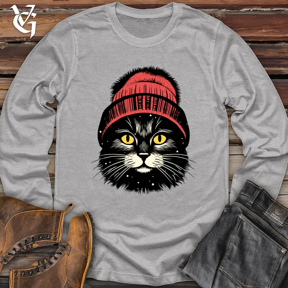 Retro Pom Pom Black Cat Softstyle Long Sleeve
