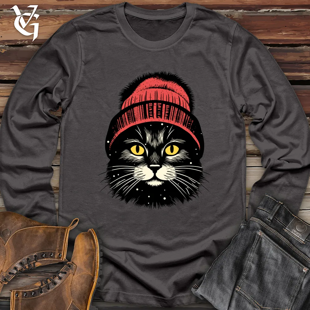 Retro Pom Pom Black Cat Softstyle Long Sleeve
