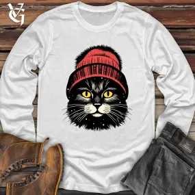 Retro Pom Pom Black Cat Softstyle Long Sleeve