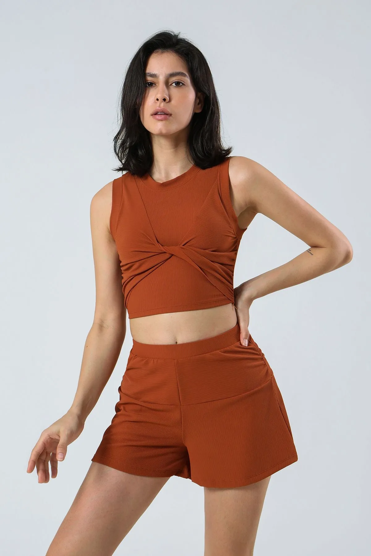 Ribbed Tank Top and Shorts Athleisure Set
