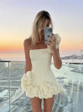 Ruffled Solid Color Hip-wrapping Dress