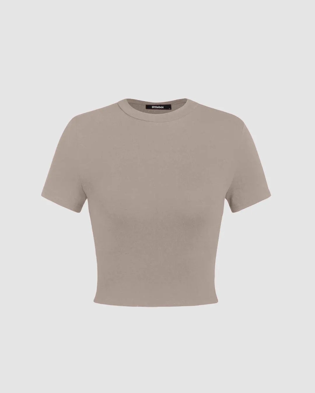 Set Of Three: Solid Round Neck Crop Tee In Grey, Green And Pink