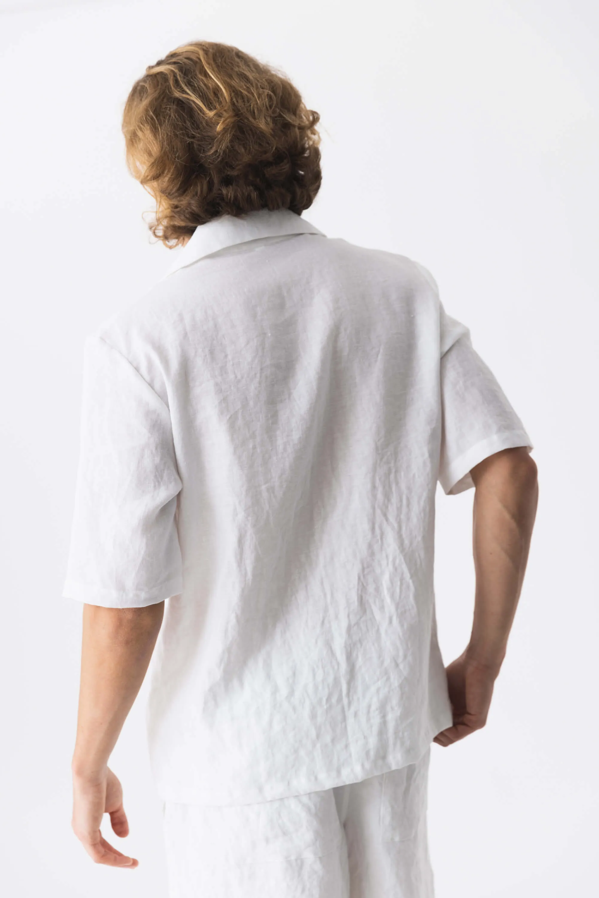 Short-sleeved linen pajamas coral - Emanuel
