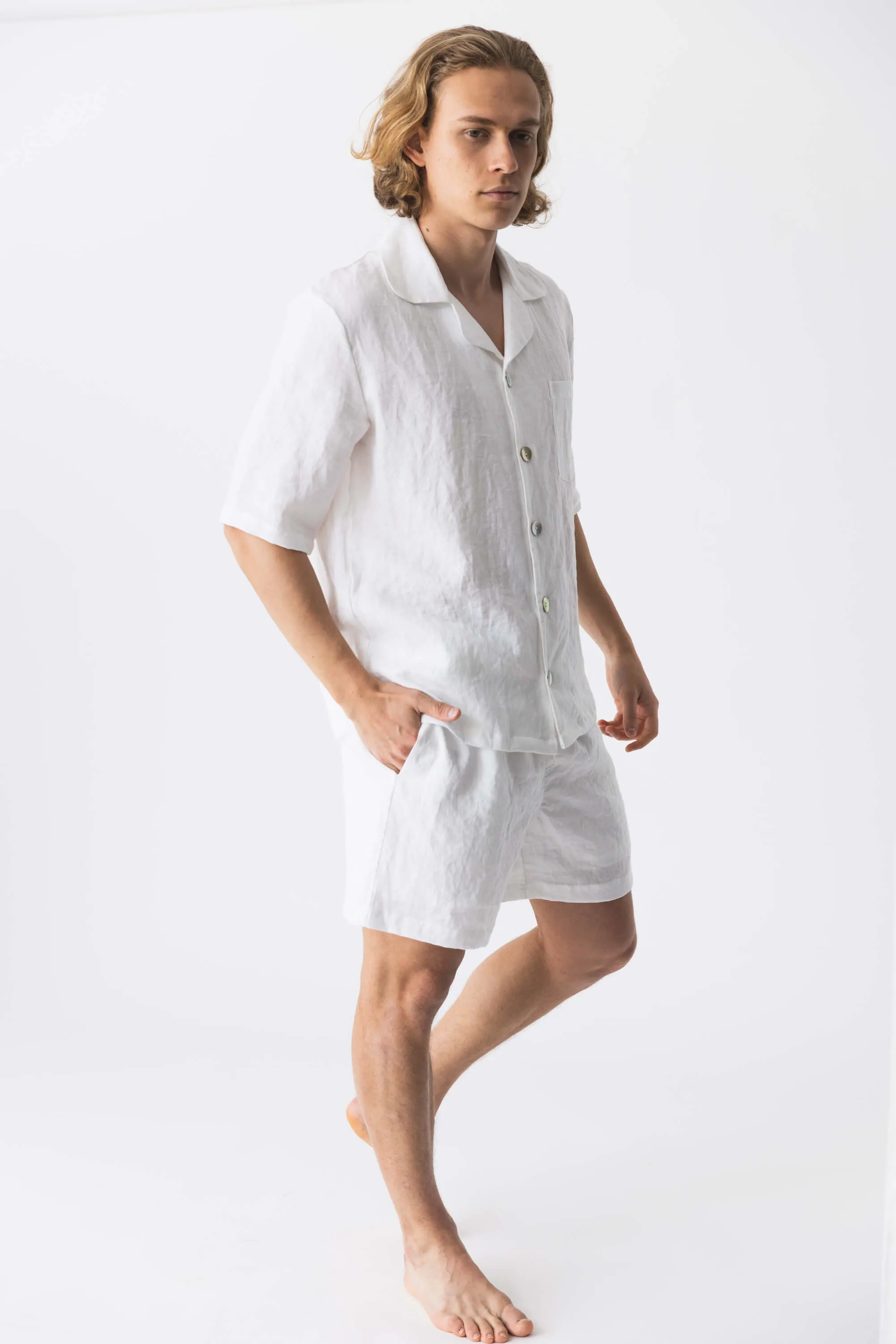 Short-sleeved linen pajamas coral - Emanuel