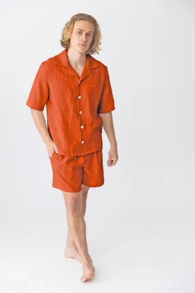 Short-sleeved linen pajamas coral - Emanuel