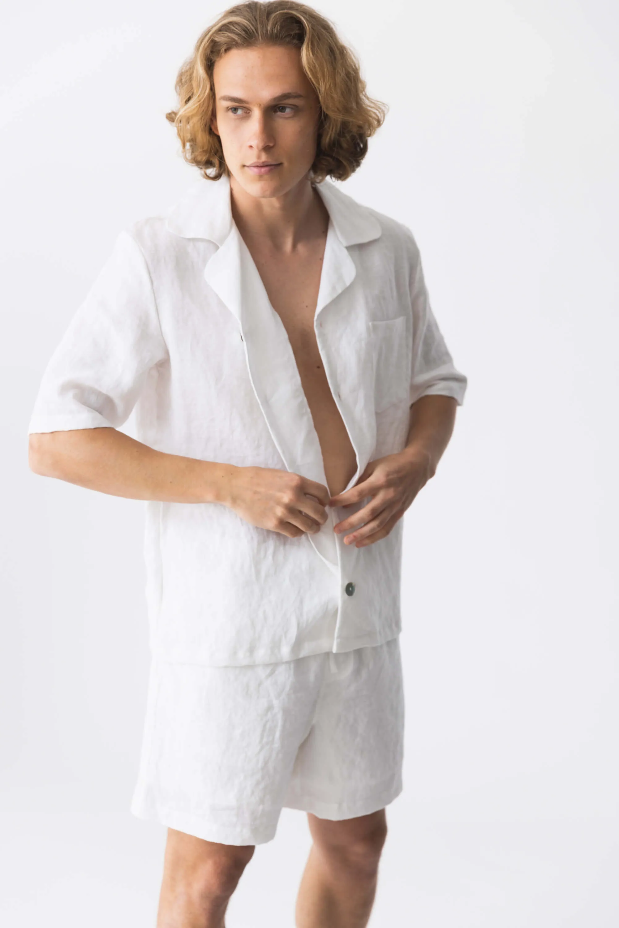 Short-sleeved linen pajamas green olive - Emanuel