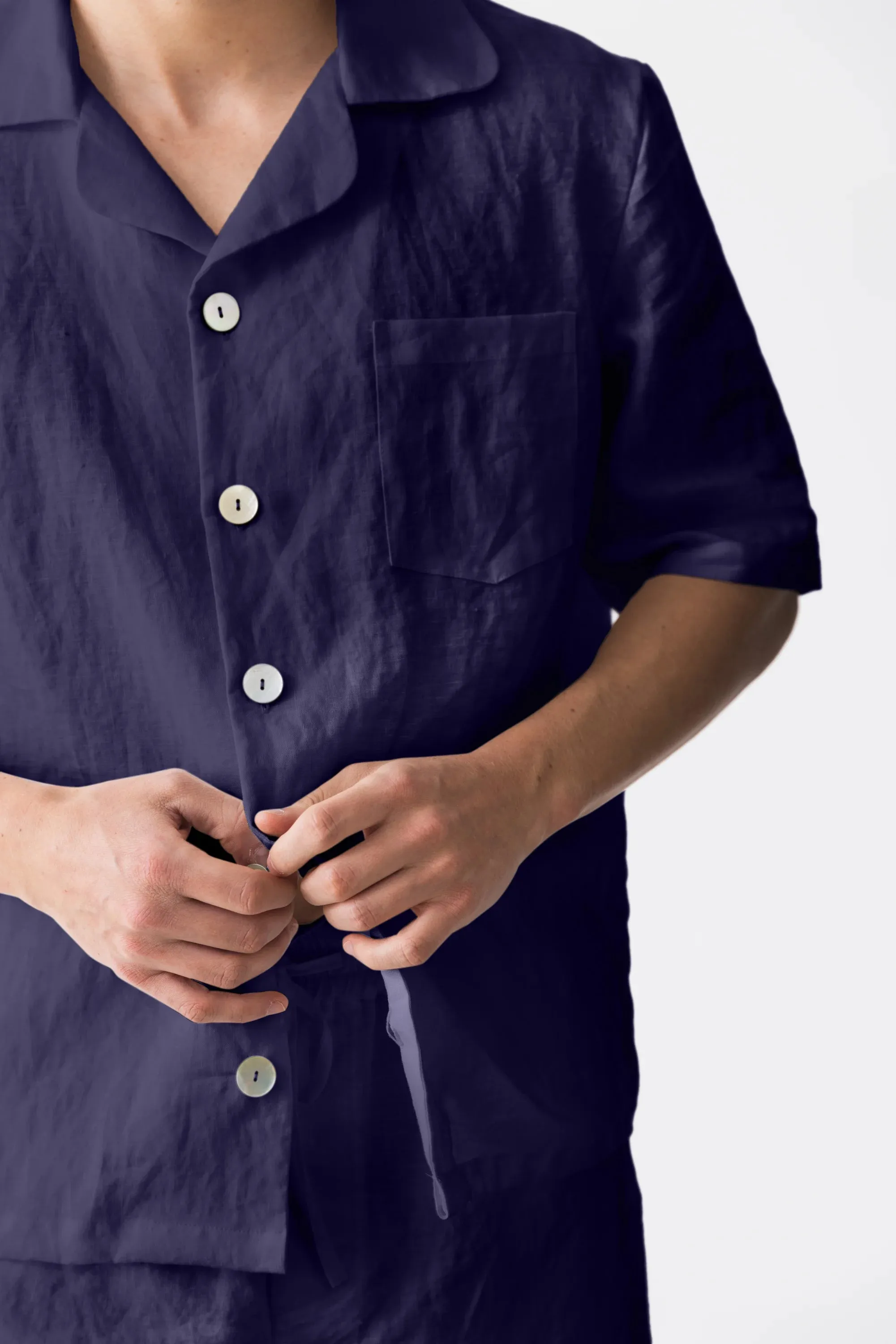 Short-sleeved linen pajamas night blue - Emanuel