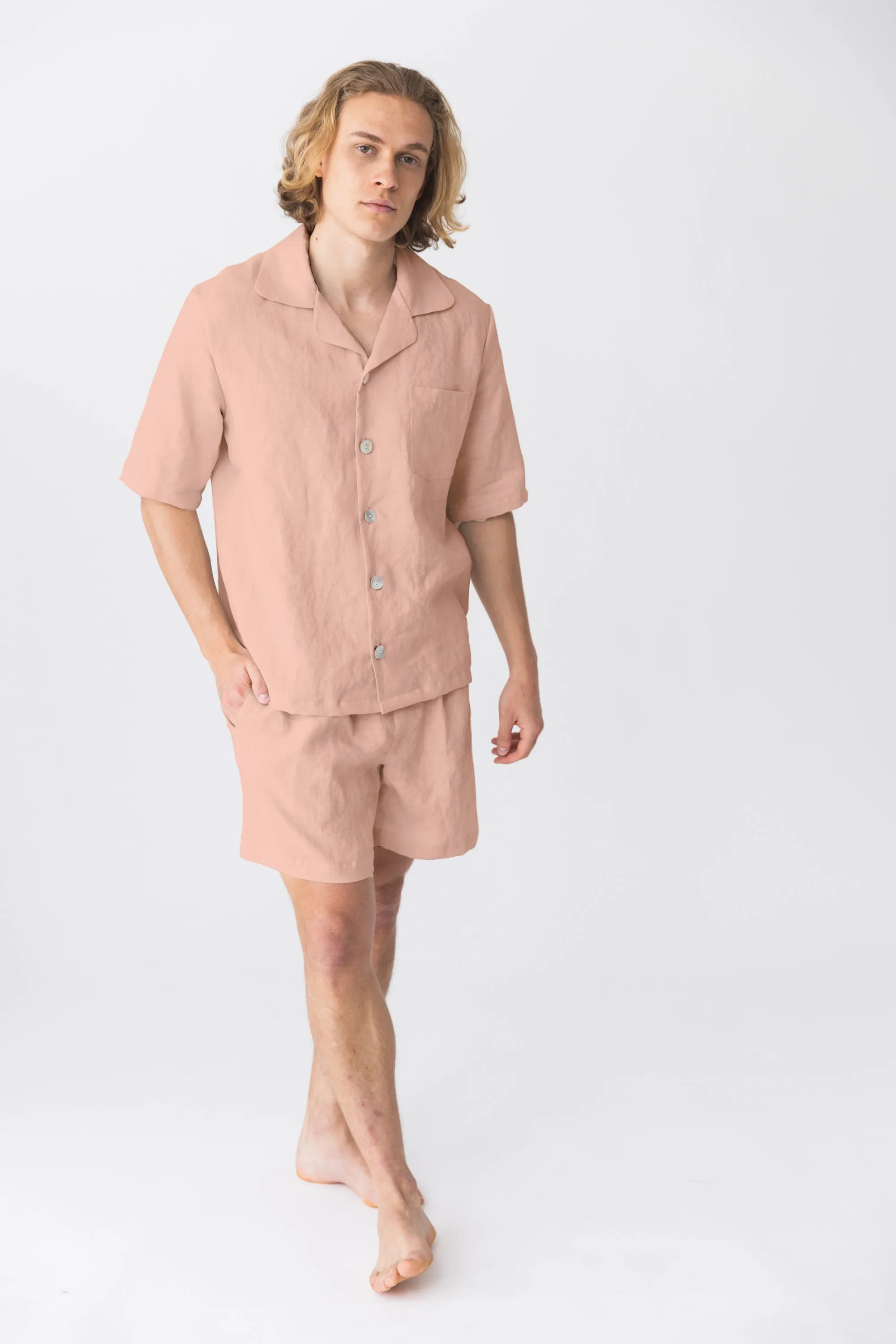 Short-sleeved linen pajamas nude - Emanuel