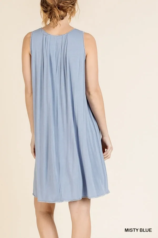 Sleeveless Basic Round Neck Shift Crochet Trim Dress