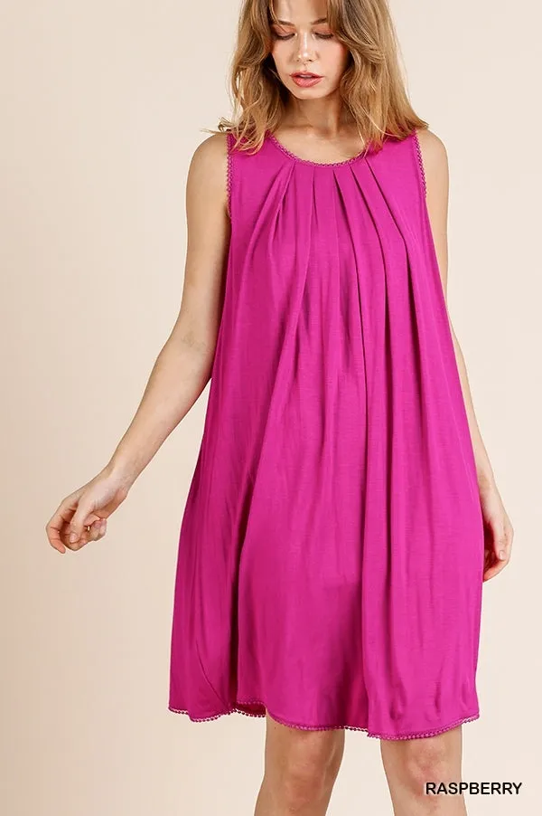 Sleeveless Basic Round Neck Shift Crochet Trim Dress