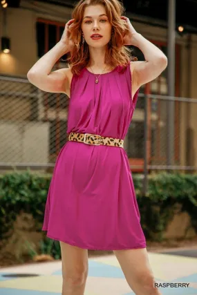 Sleeveless Basic Round Neck Shift Crochet Trim Dress