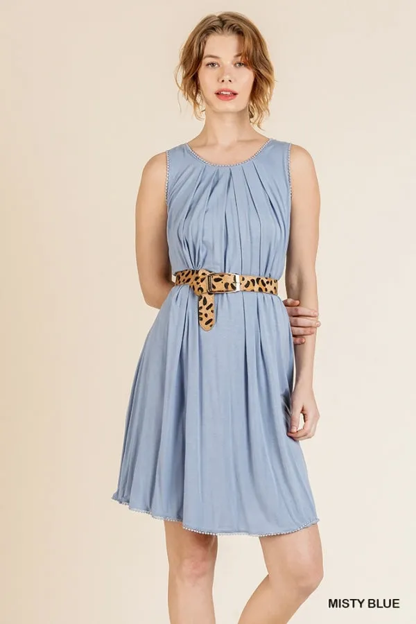 Sleeveless Basic Round Neck Shift Crochet Trim Dress