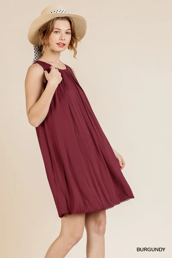 Sleeveless Basic Round Neck Shift Crochet Trim Dress